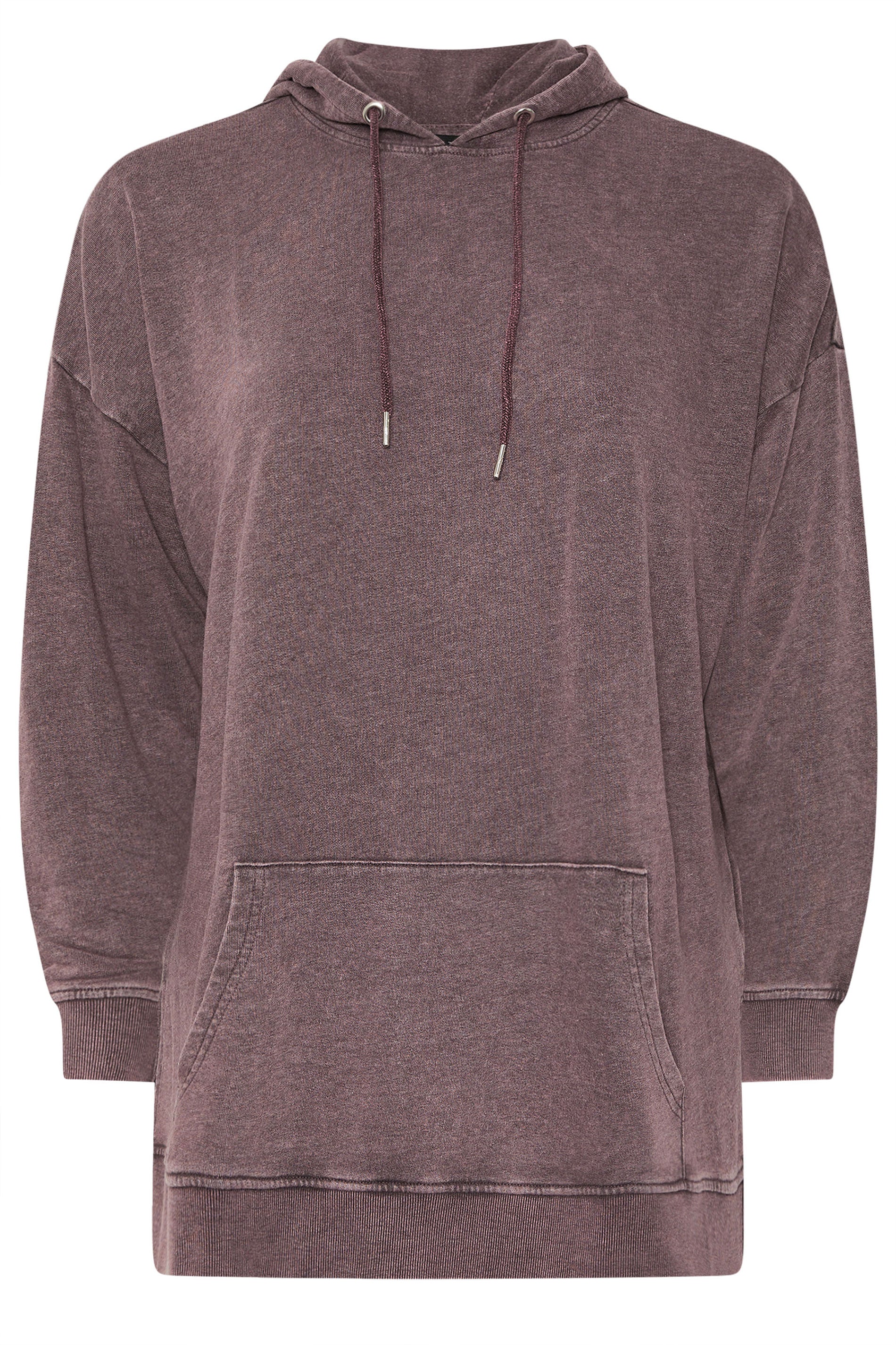  YOURS Curve Sweat à Capuche Délavé à L'acide Bordeaux Rouge