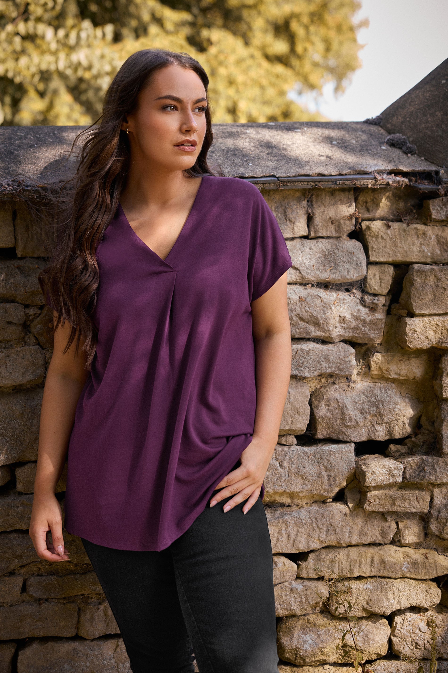 EVANS Curve Purple Premium Jersey Pleat Swing Top