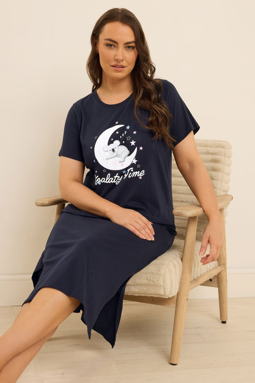  YOURS Curve Lot De 2 Chemises De Nuit Midaxi Bleu Marine « Koalaty Time »