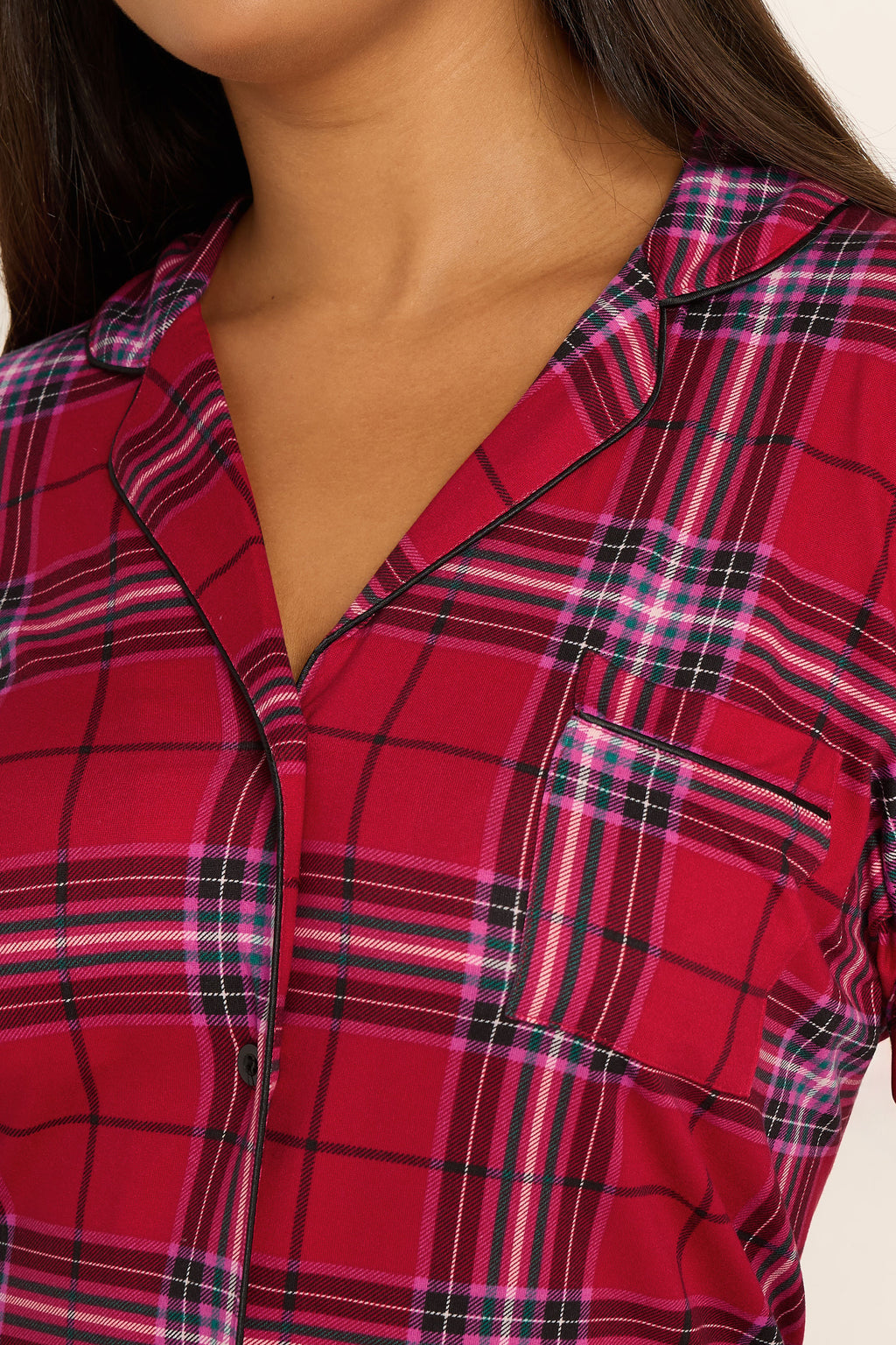  YOURS Curve Chemise De Nuit Douce Au Toucher à Boutons Et à Carreaux Rouges