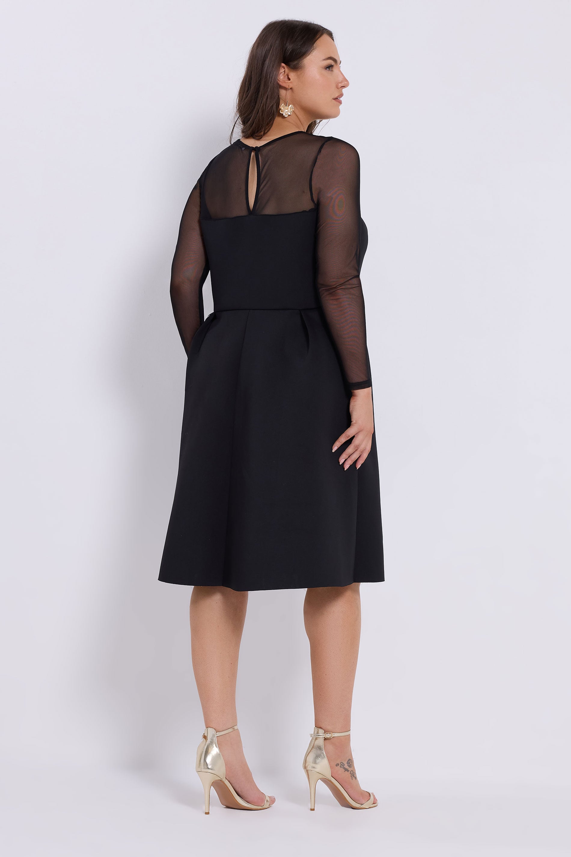  YOURS LONDON Curve Robe Patineuse Noire à Manches En Maille