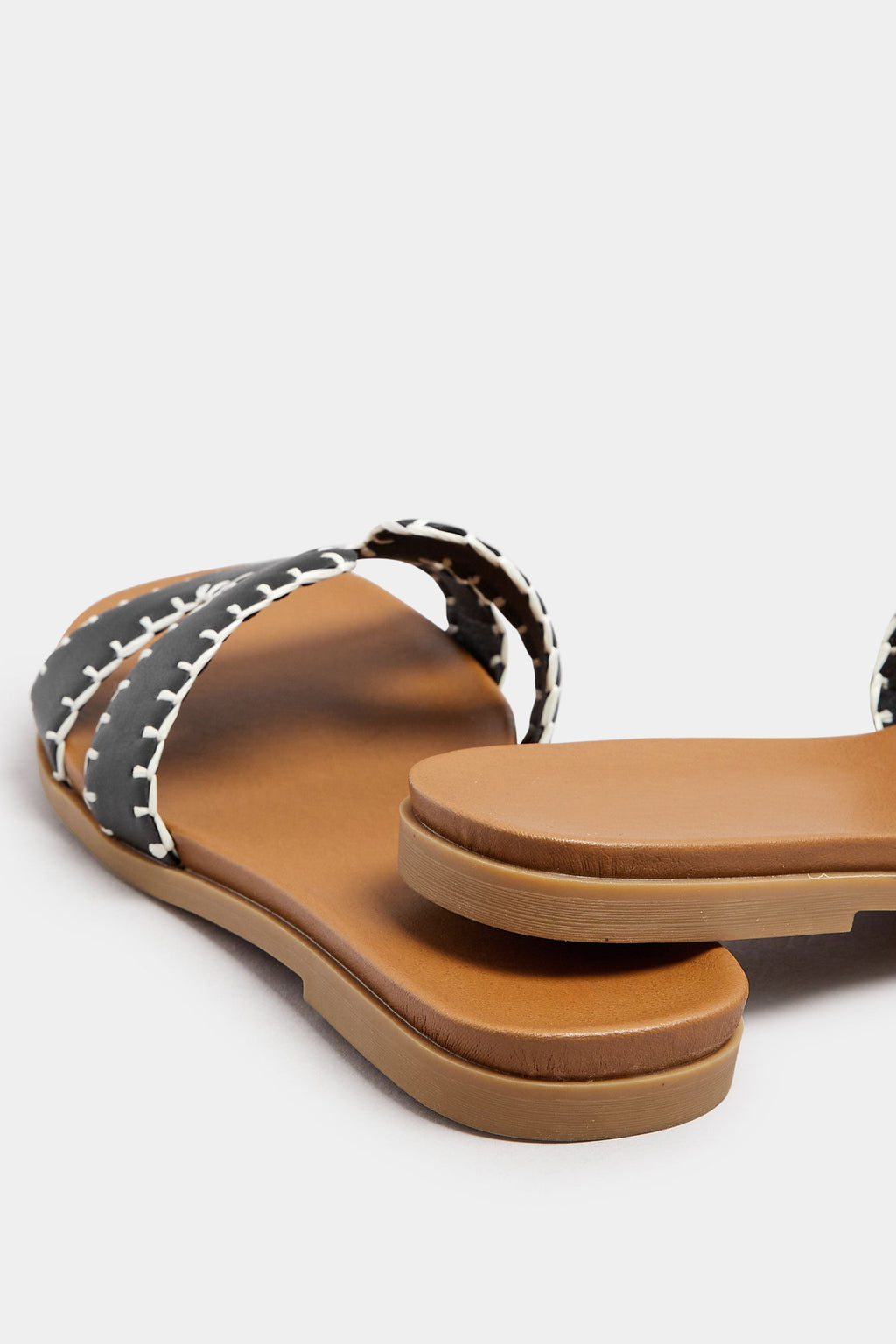  Mules Plates Noires Effet Cuir Design Couture Pieds Extra Larges EEE
