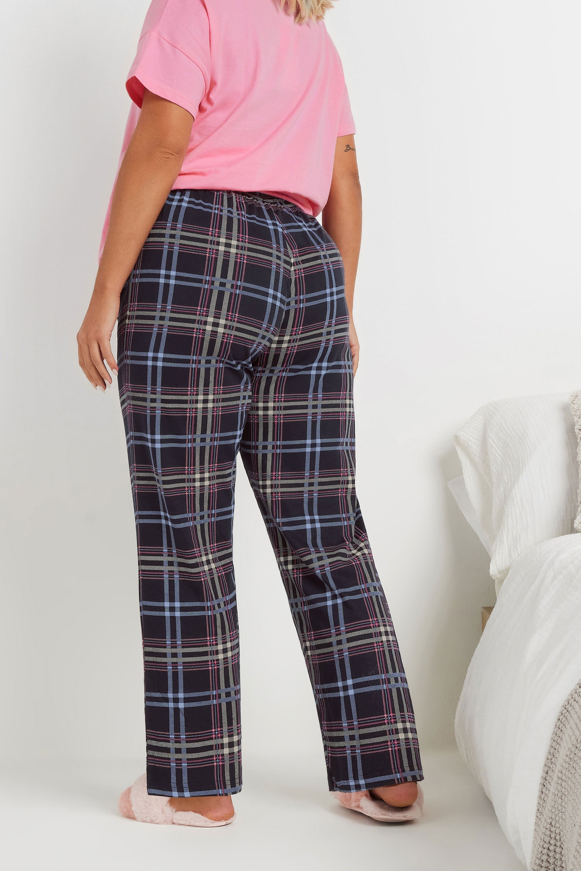  YOURS - Bas De Pyjama Bleu Marine Wide Leg à Carreaux