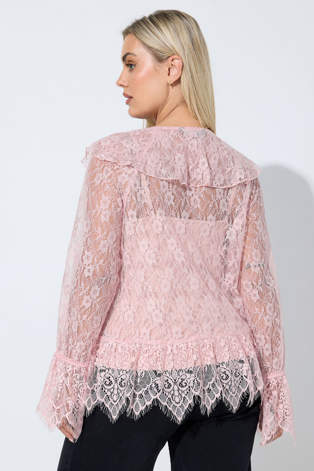  LIMITED COLLECTION Blouse Curve à Volants En Dentelle Rose