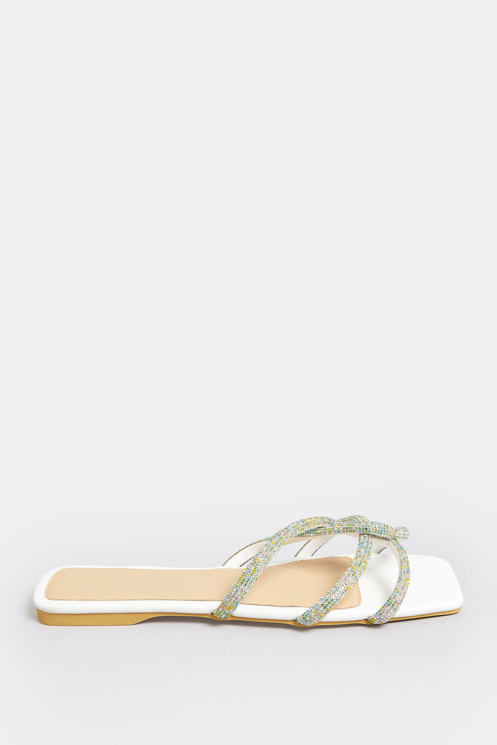  PixieGirl Petite White Diamante Strap Mule Sandals In Standard Fit