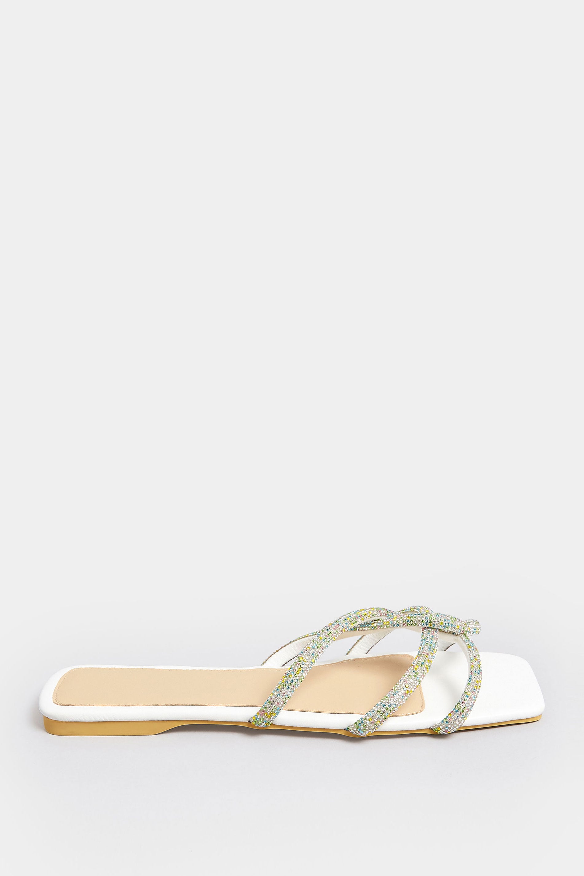  PixieGirl Petite White Diamante Strap Mule Sandals In Standard Fit