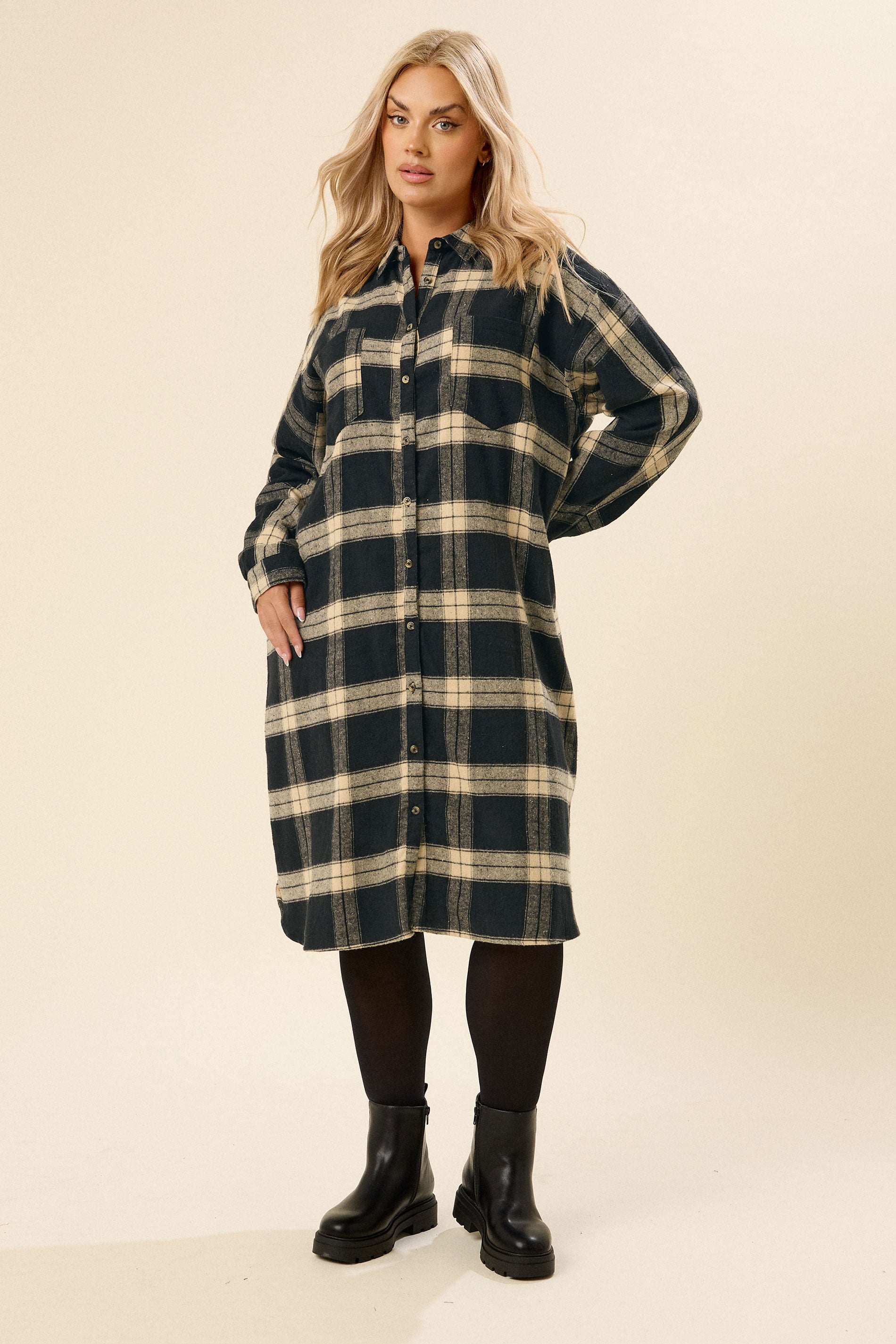  YOURS - Chemise Longue à Carreaux Noire Et Marron