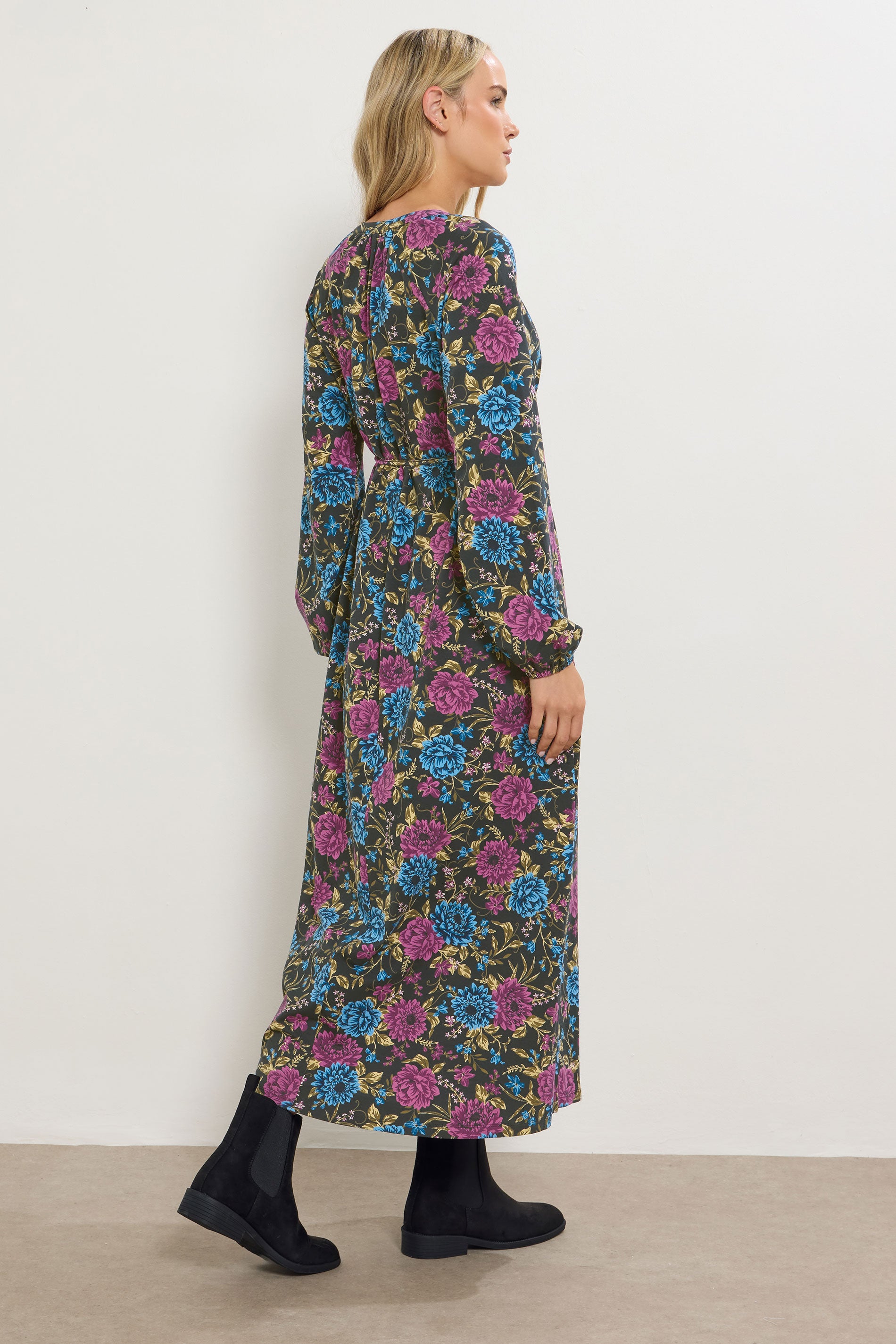  LTS Tall Black Floral Belted Maxi Dress