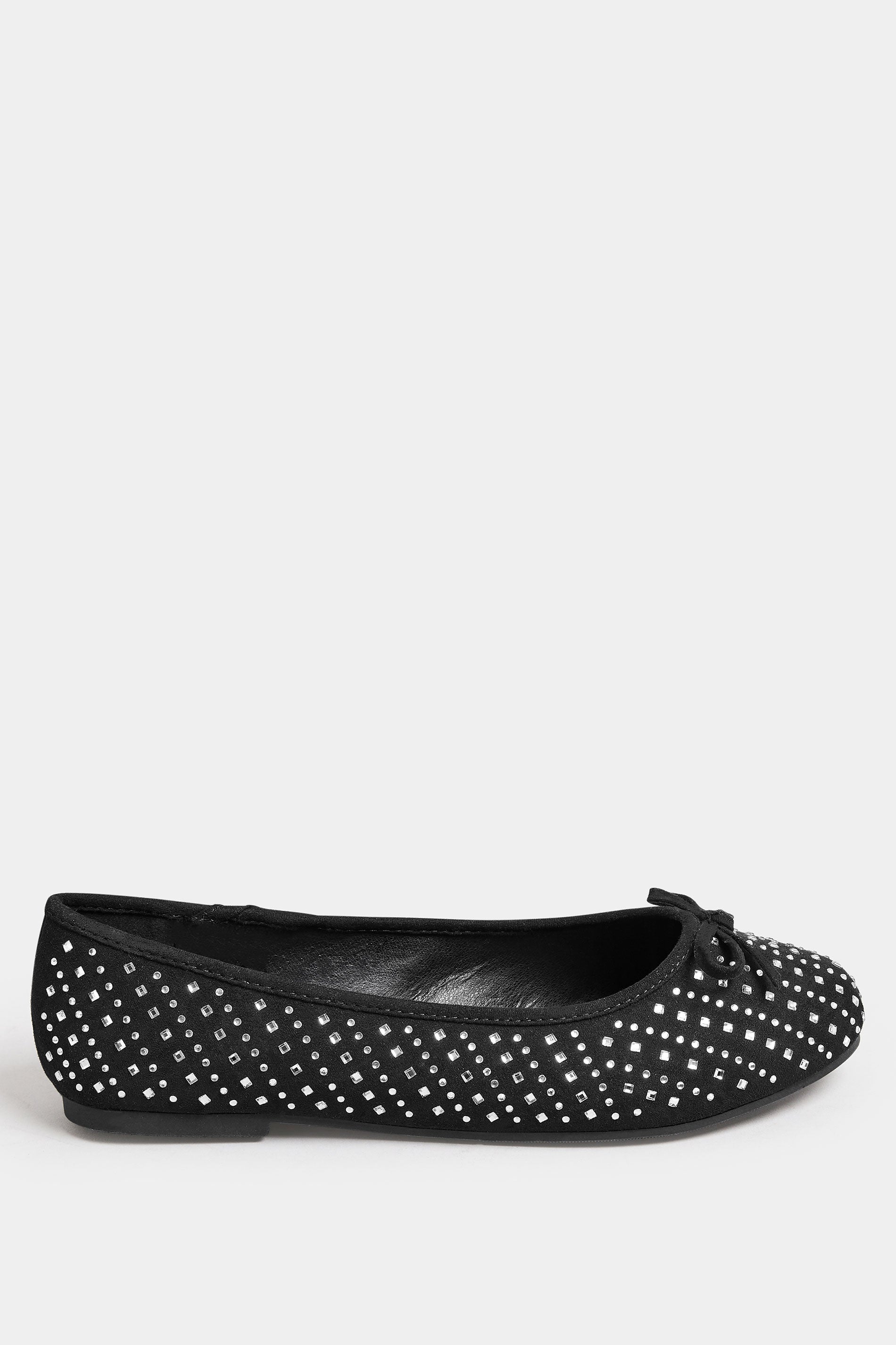  Ballerines Noires Paillettées à Strass Pieds Larges EEE