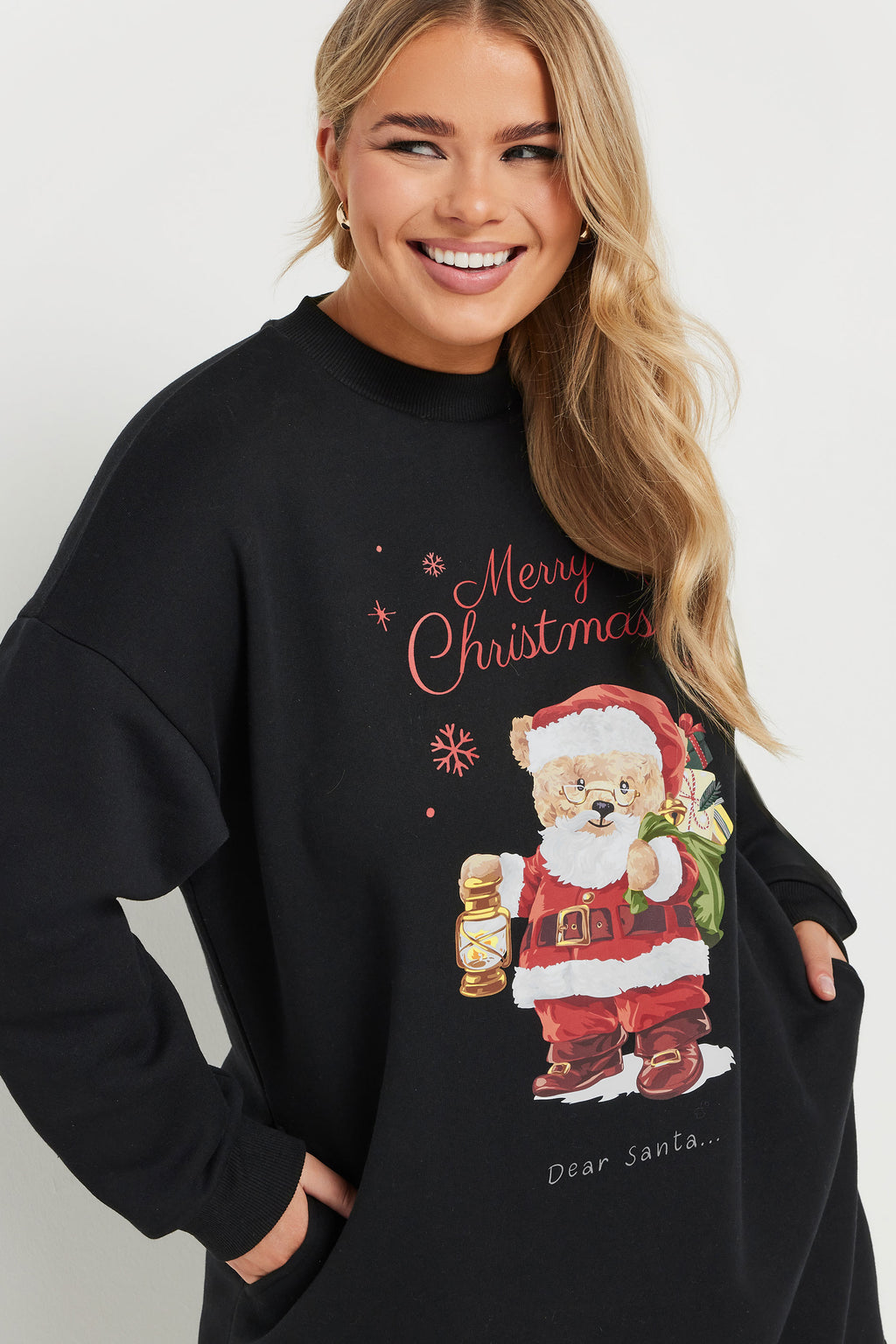  YOURS - Robe-Sweatshirt Noire 'Merry Christmas' Peluche