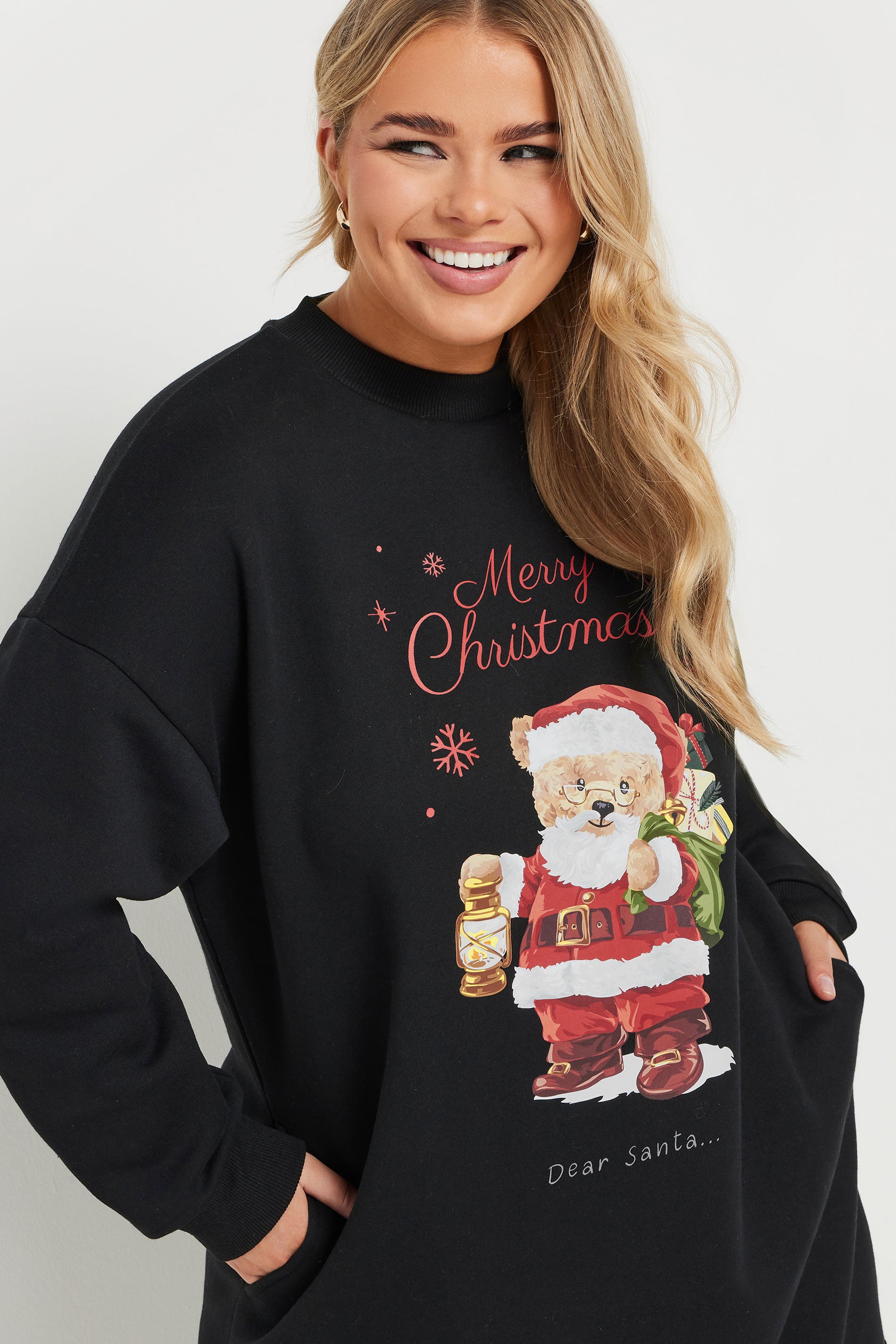  YOURS - Robe-Sweatshirt Noire 'Merry Christmas' Peluche