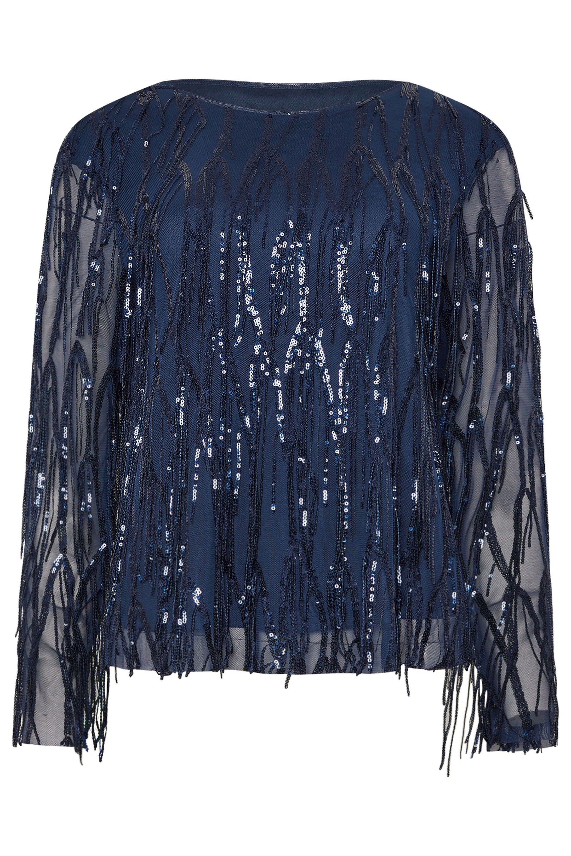  STAR Navy Blue Sequin Tassel Top