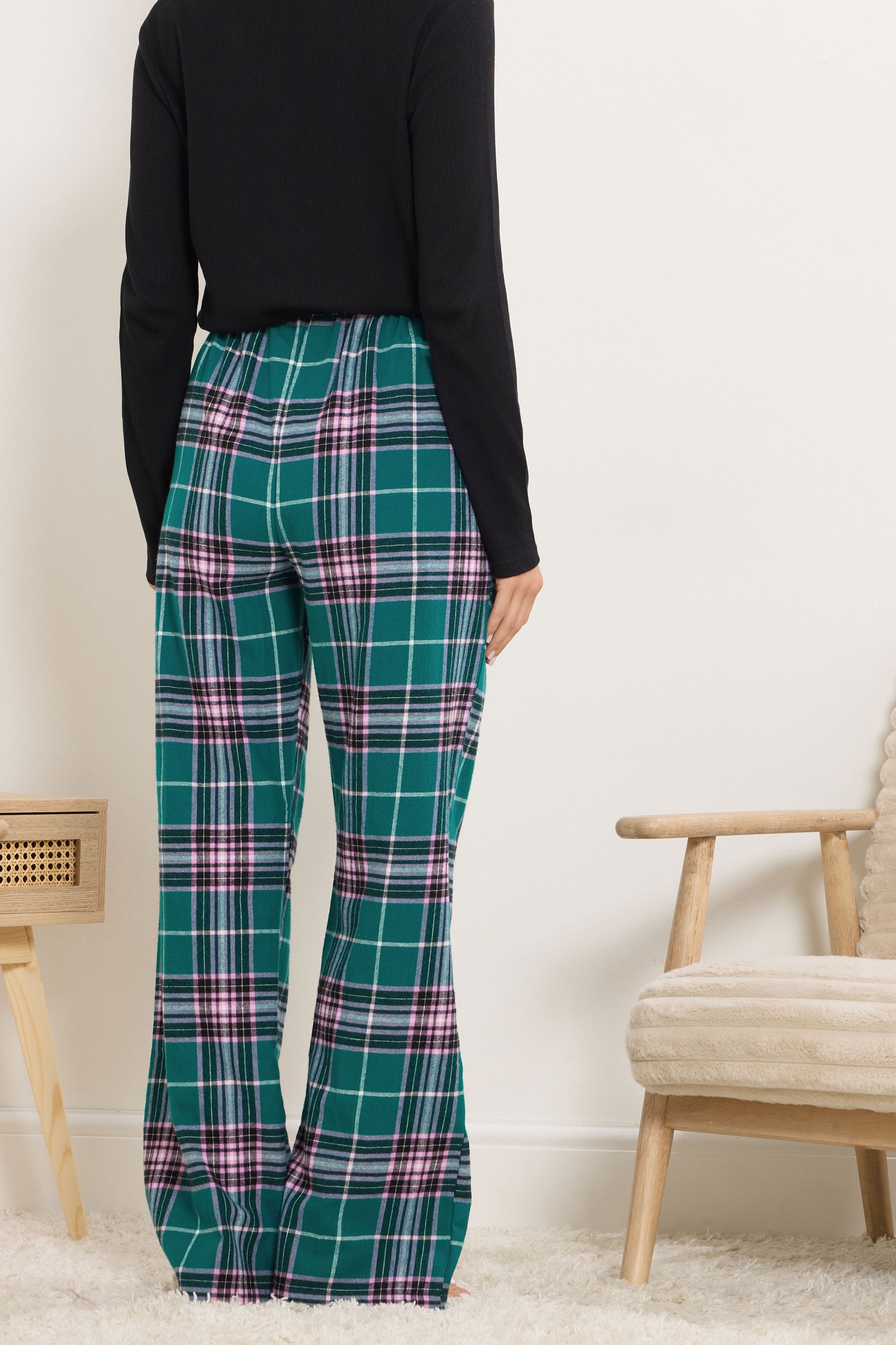  LTS Tall Turquoise Green Cotton Check Pyjama Bottoms