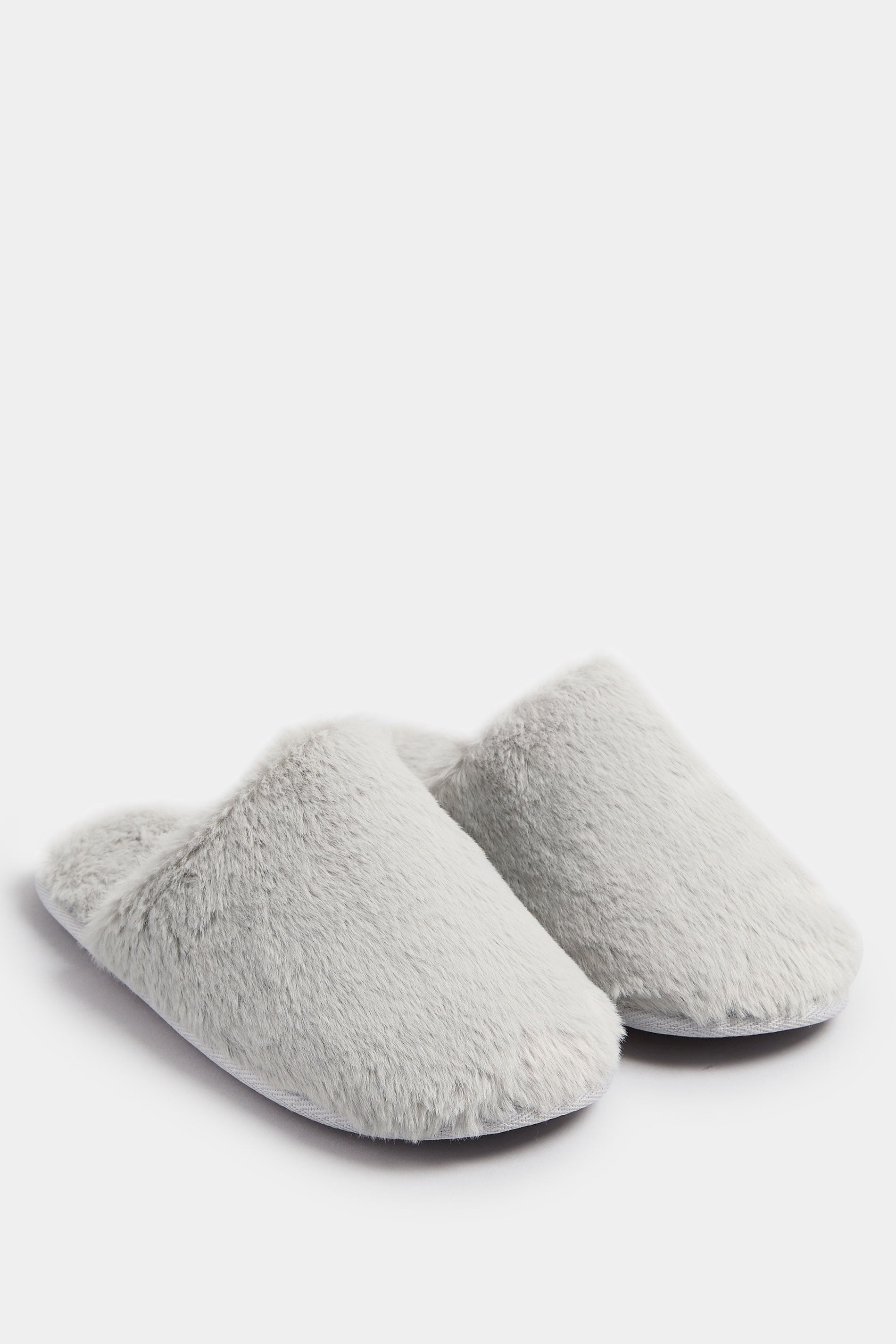 Chaussons Mules En Fausse Fourrure Grise