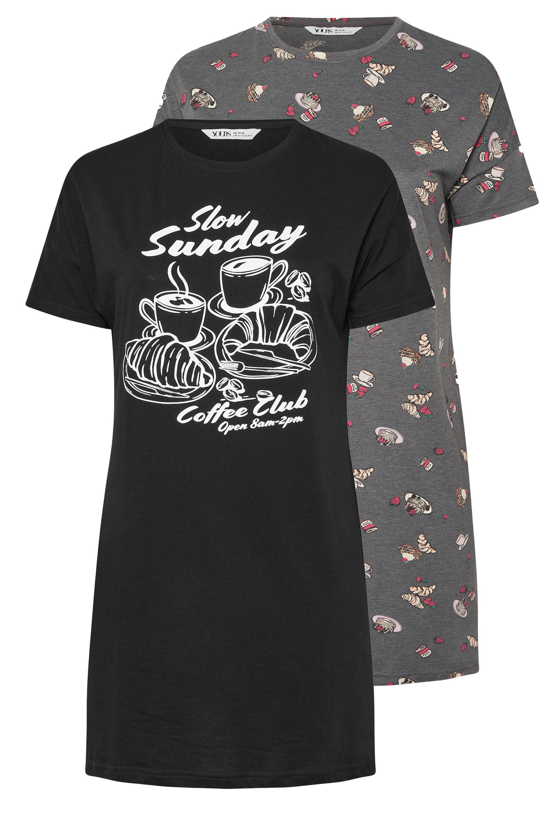  YOURS Lot De 2 Chemises De Nuit Curve Noires « Coffee Club »