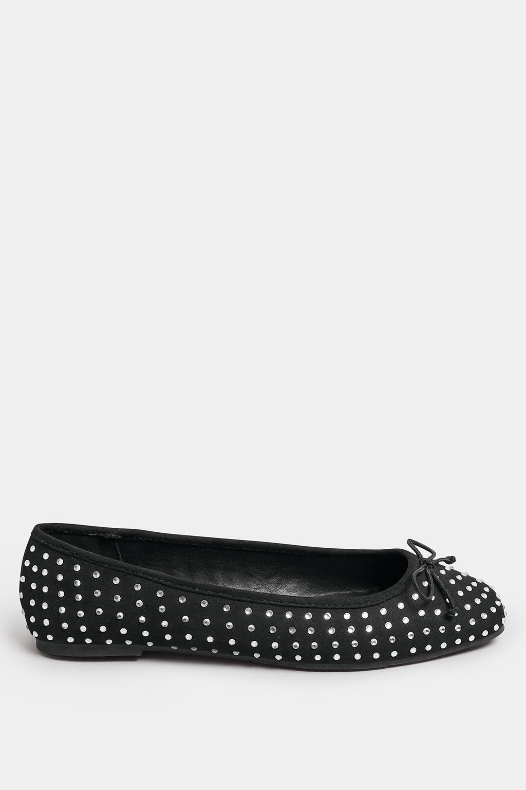  LTS Black Faux Suede Diamante Ballerina Pumps In Standard Fit
