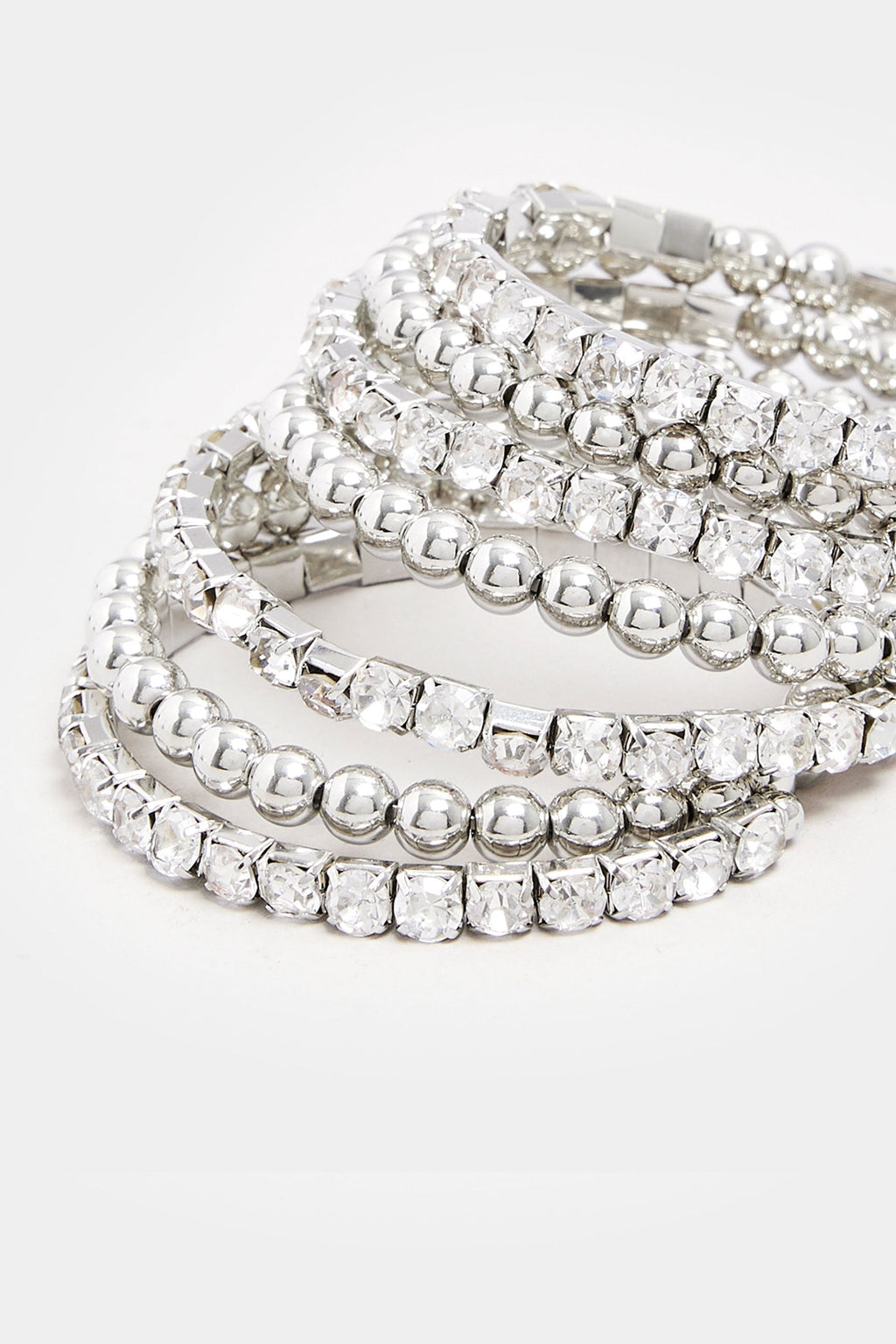  Silver Tone Diamante Stretch Statement Bracelet
