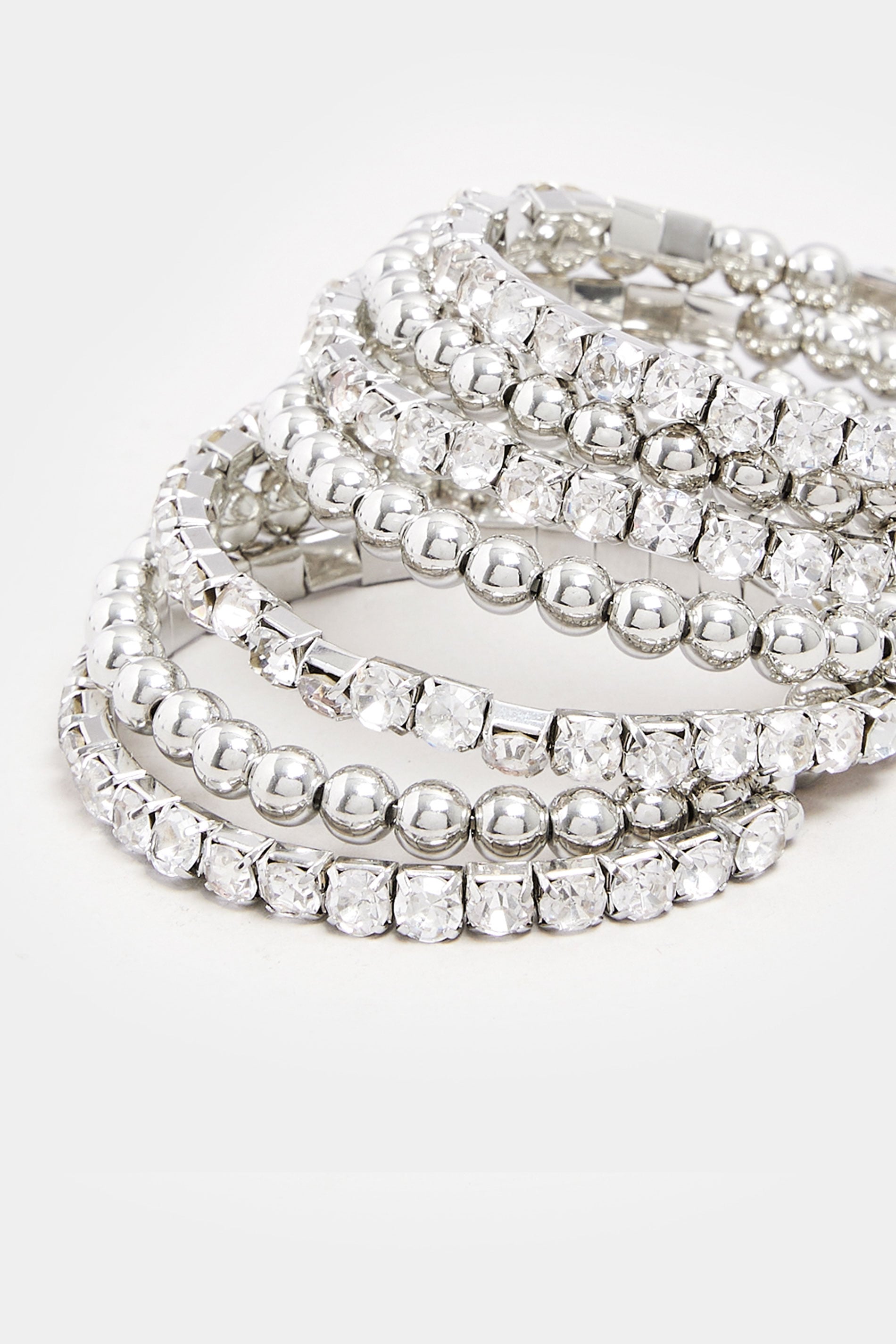  Silver Tone Diamante Stretch Statement Bracelet