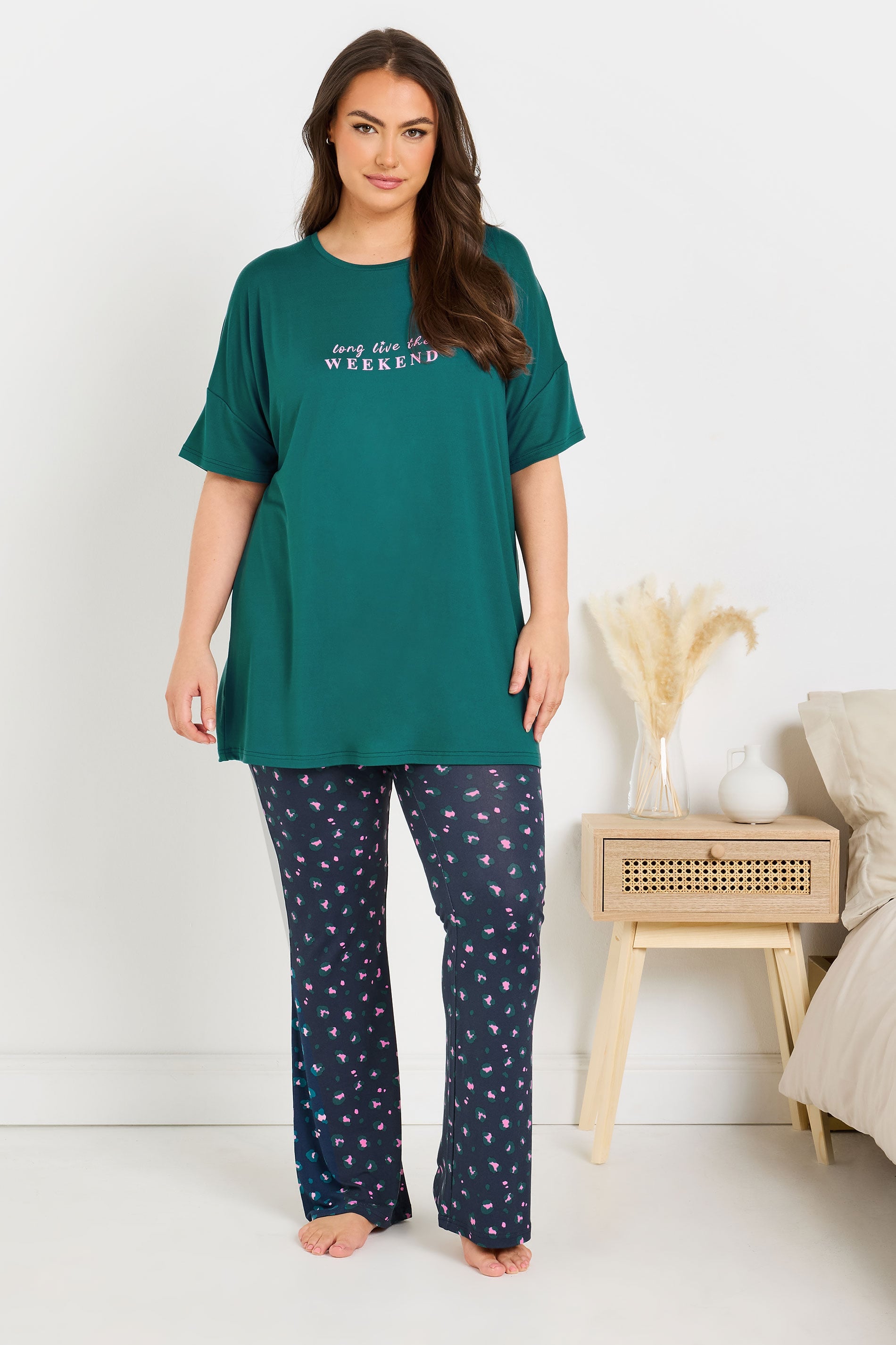  YOURS - Bas De Pyjama Bleu Marine & Rose Léopard
