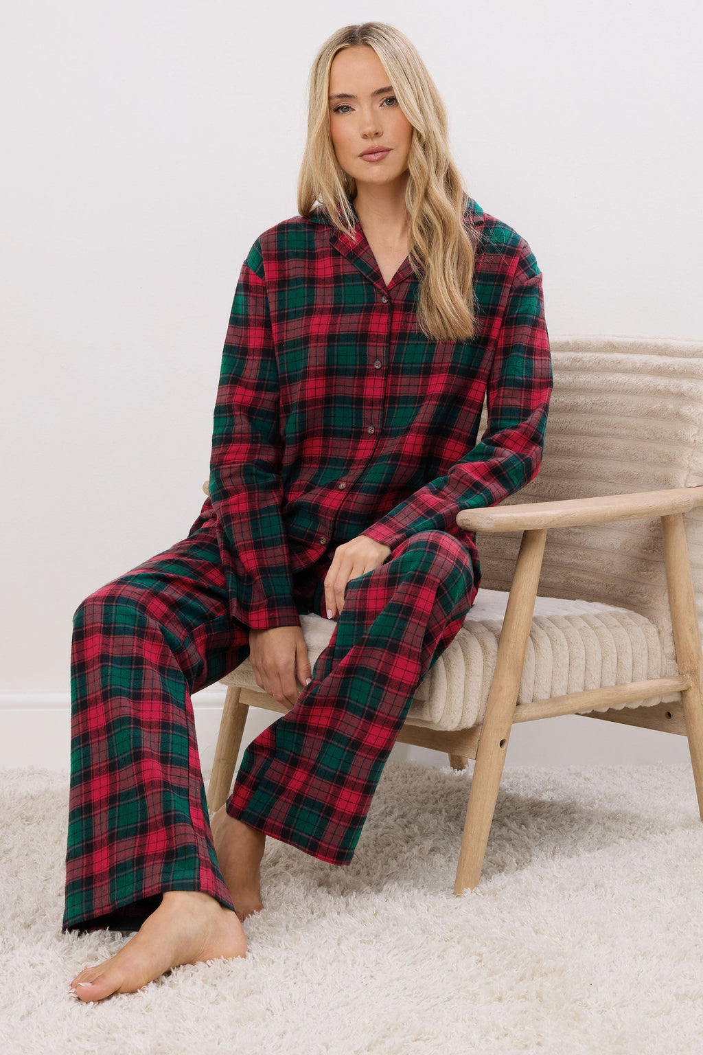  LTS Tall Red & Green Cotton Check Pyjama Set