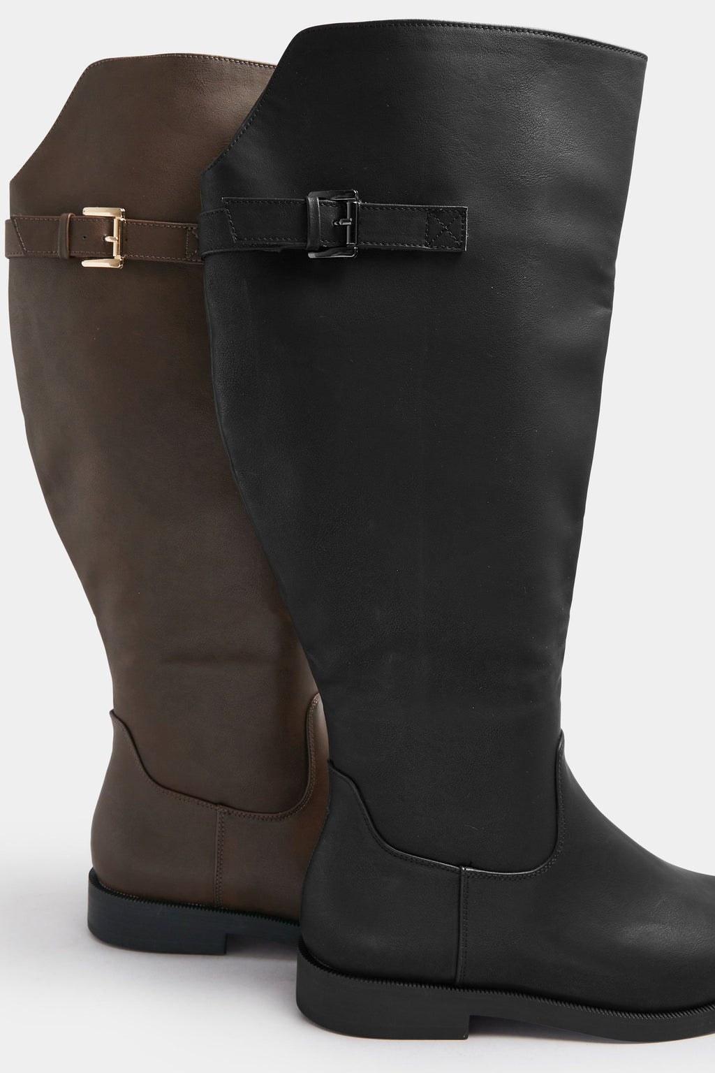  Bottes Hautes En Similicuir Noir Avec Boucle, Coupe Extra Large EEE