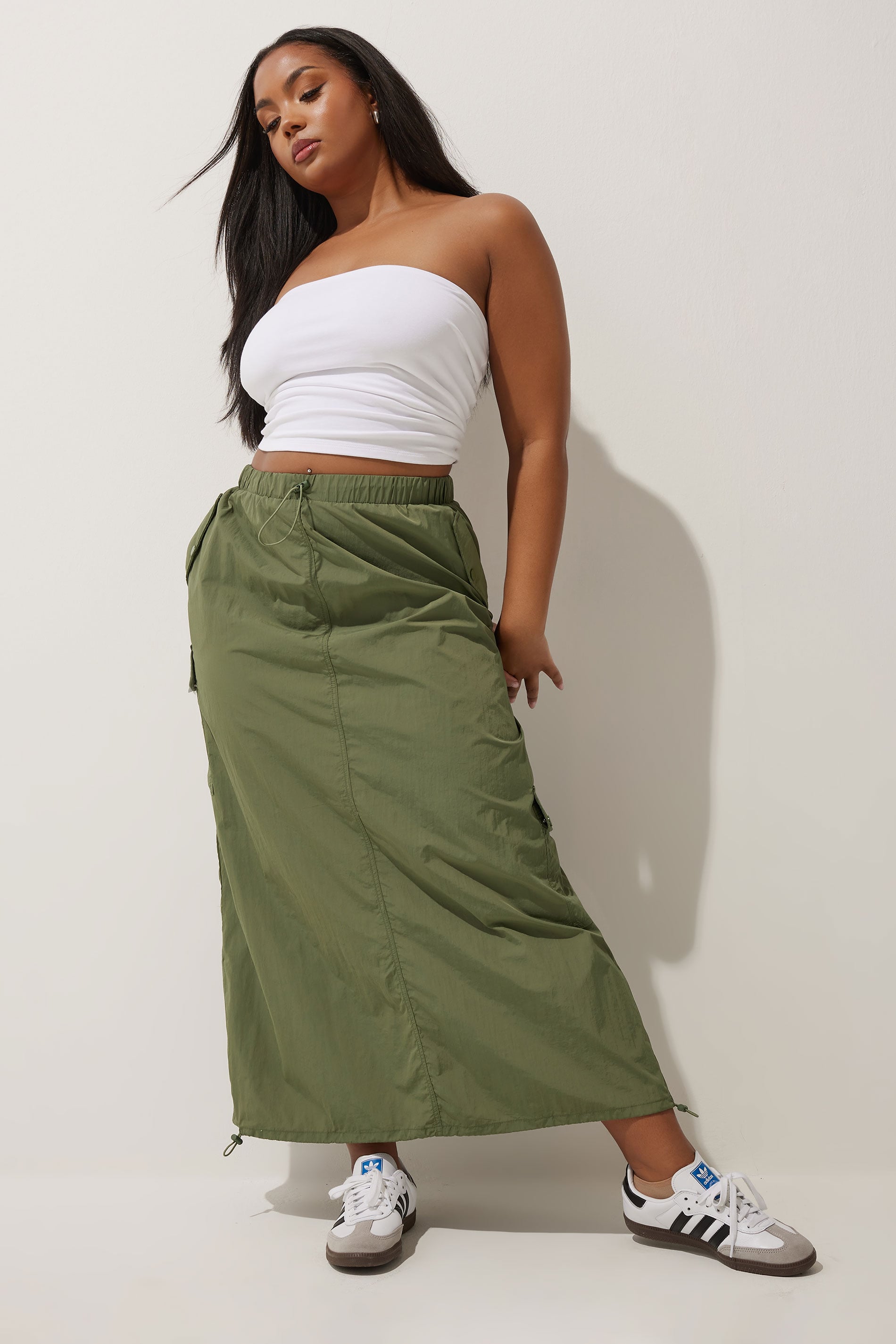  LIMITED COLLECTION - Jupe Cargo Maxi Verte Kaki à Poches