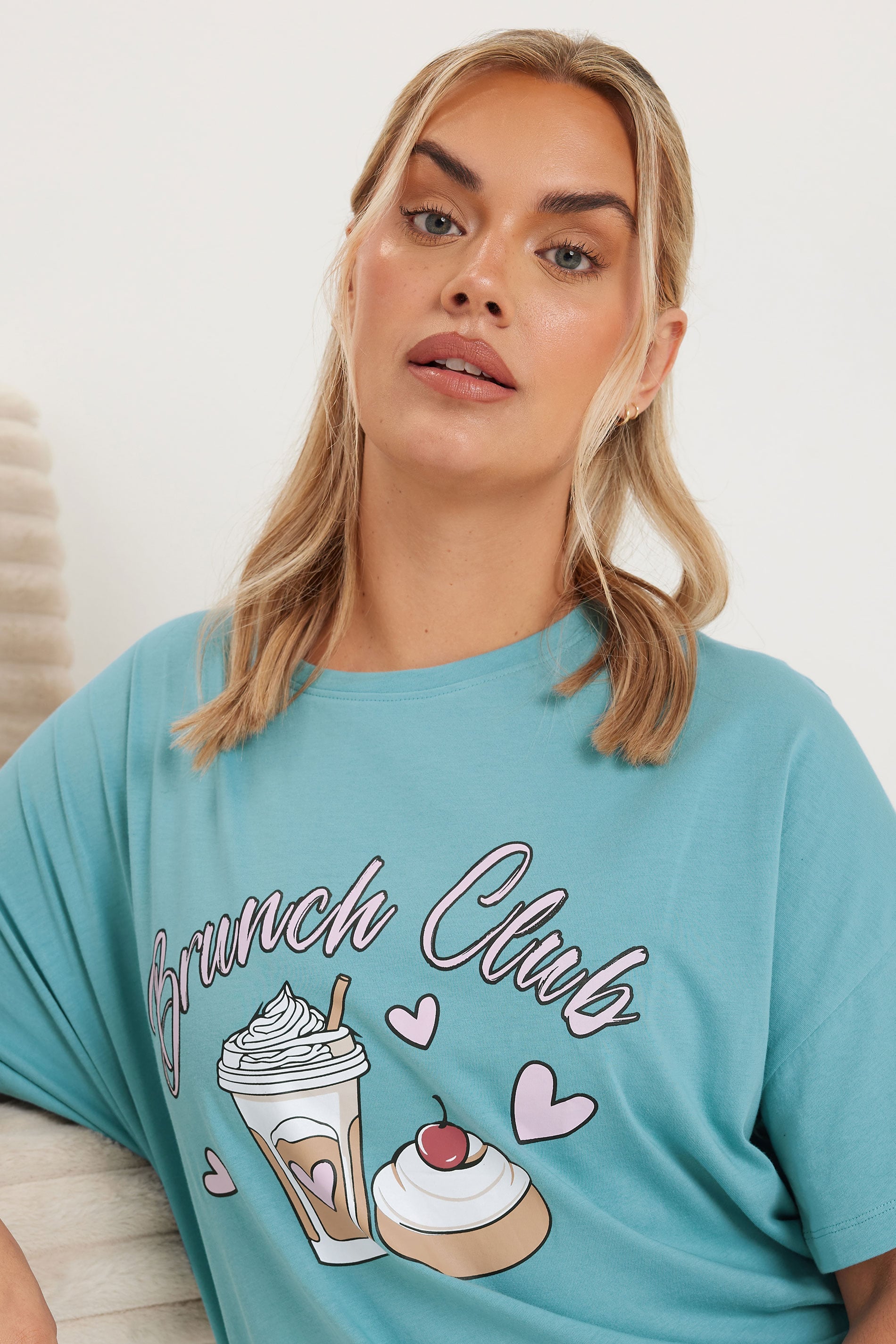  YOURS - Lot De 2 Chemises De Nuit Bleue & Noire 'Brunch Club'
