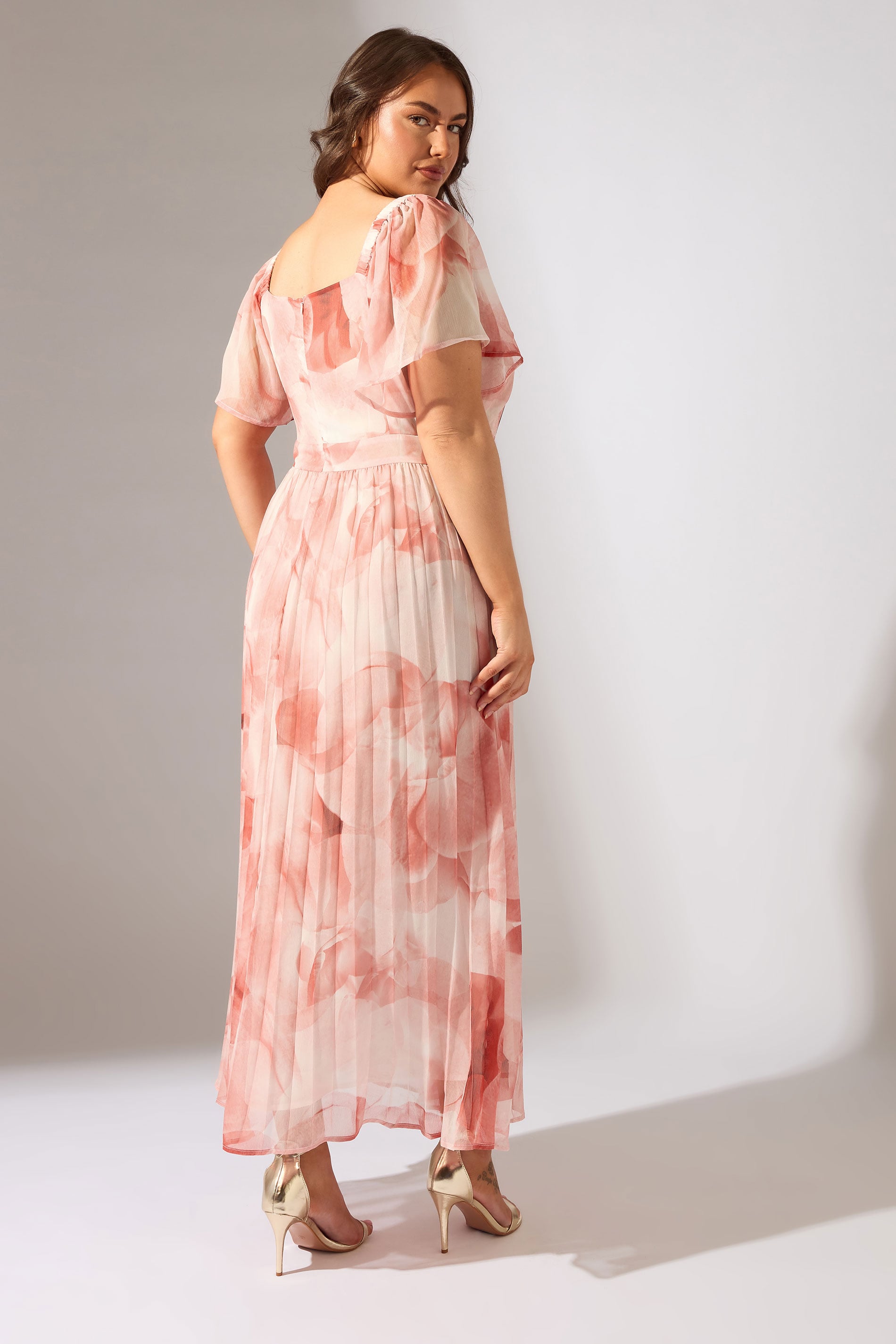  EVANS Curve Pink Floral Angel Sleeve Occasion Dress