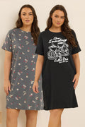  YOURS Lot De 2 Chemises De Nuit Curve Noires « Coffee Club »