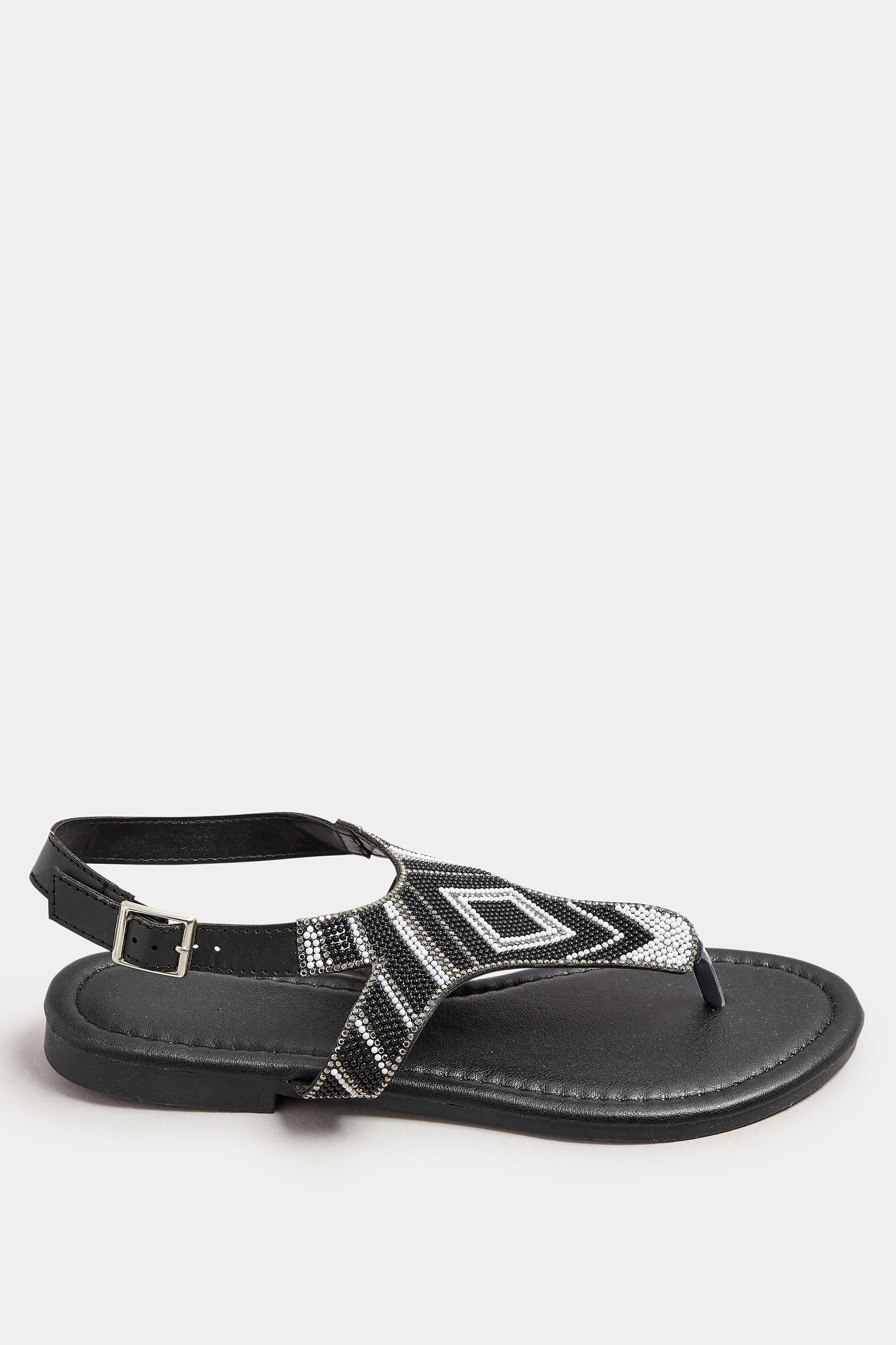  LTS Black Beaded Ankle Strap Sandals In Standard Fit