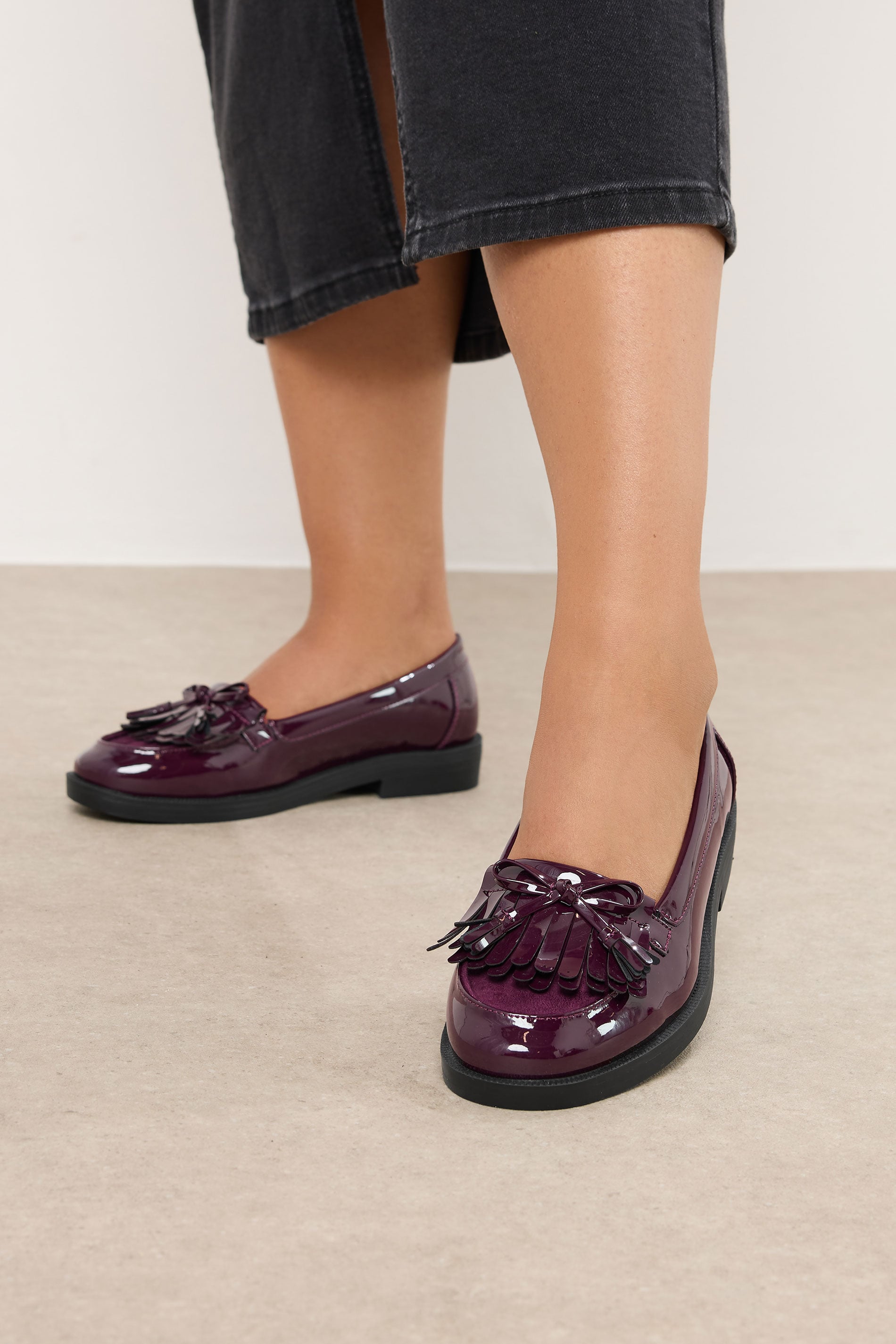  Mocassins à Franges En Cuir Verni Rouge Bordeaux, Coupe Extra Large EEE
