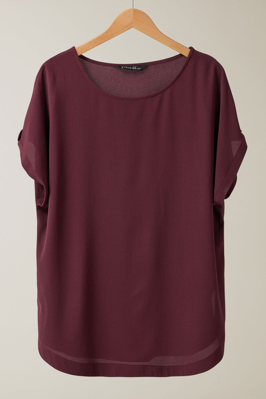  EVANS Curve Burgundy Red Button Sleeve Blouse