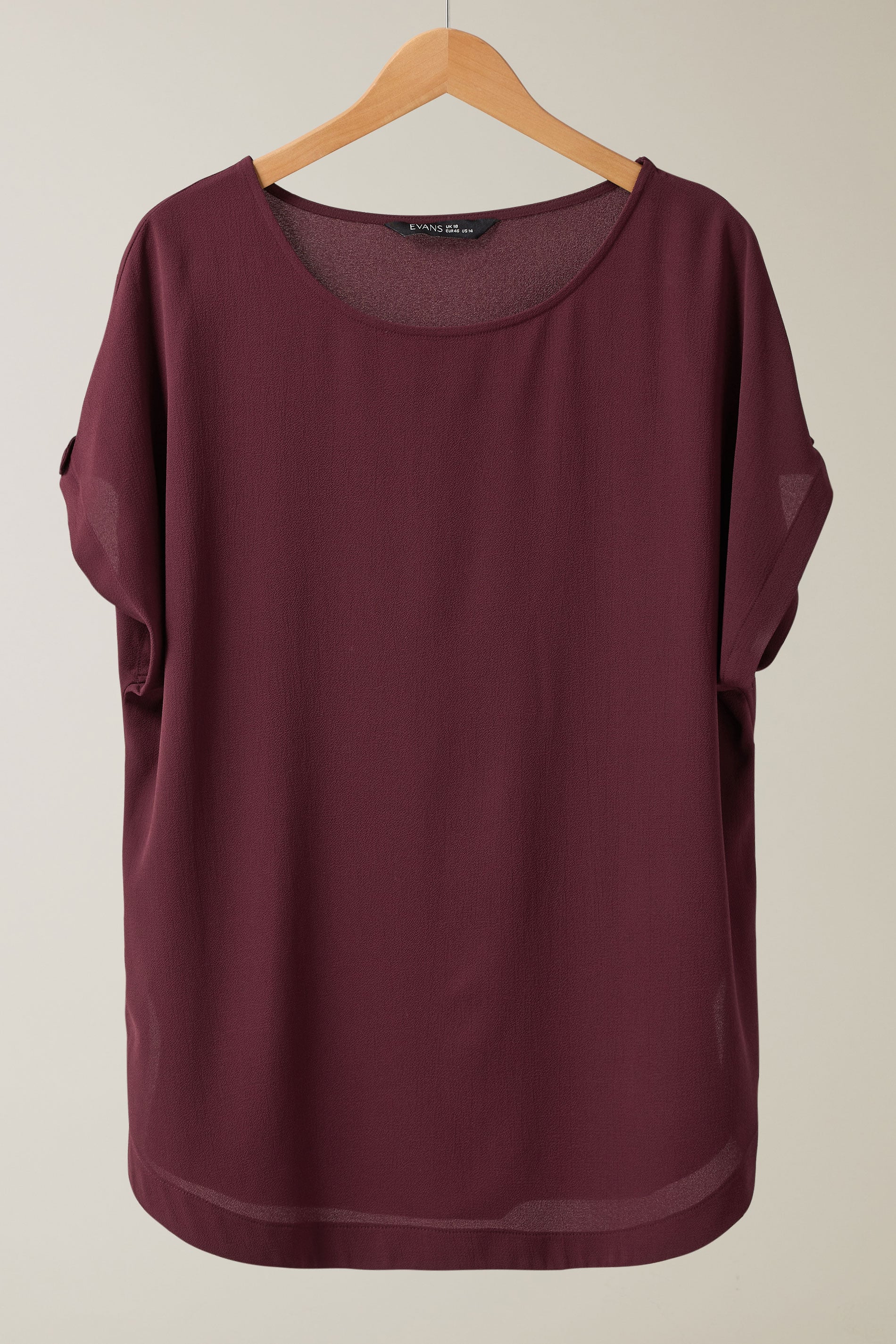  EVANS Curve Burgundy Red Button Sleeve Blouse