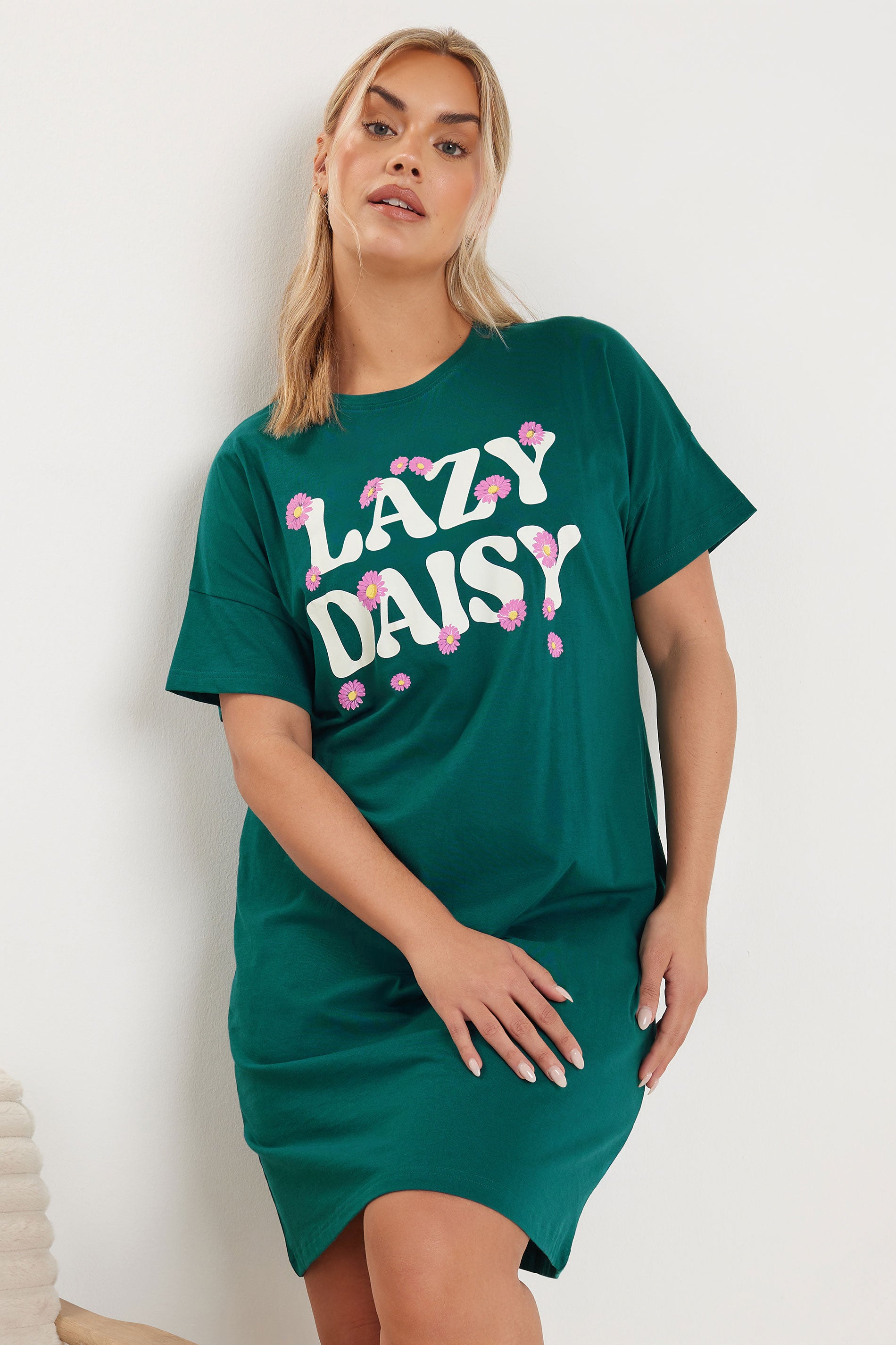  YOURS - Lot De 2 Chemises De Nuit Verte & Grise 'Lazy Daisy'