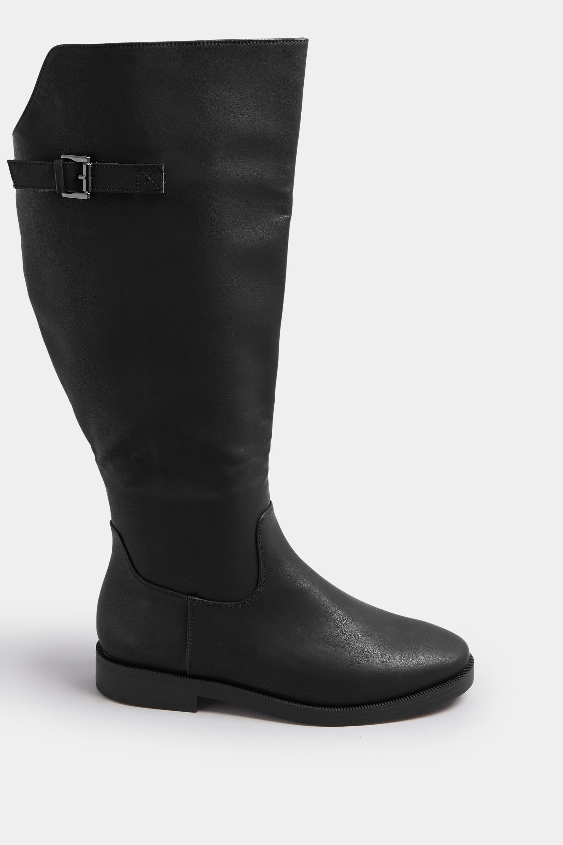  Bottes Hautes En Similicuir Noir Avec Boucle, Coupe Extra Large EEE