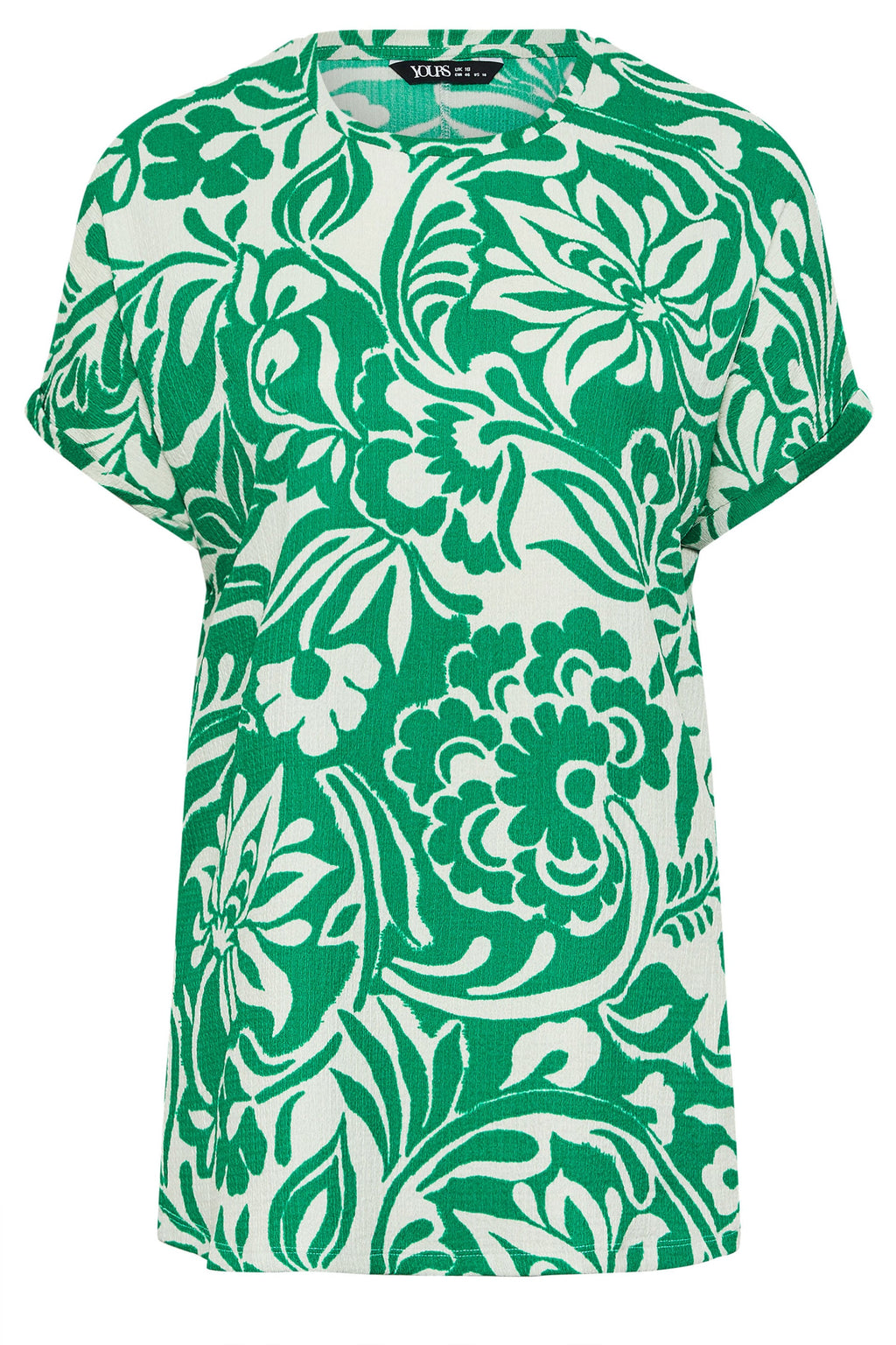  YOURS - Top Vert & Blanc Texturé Floral Manches Courtes