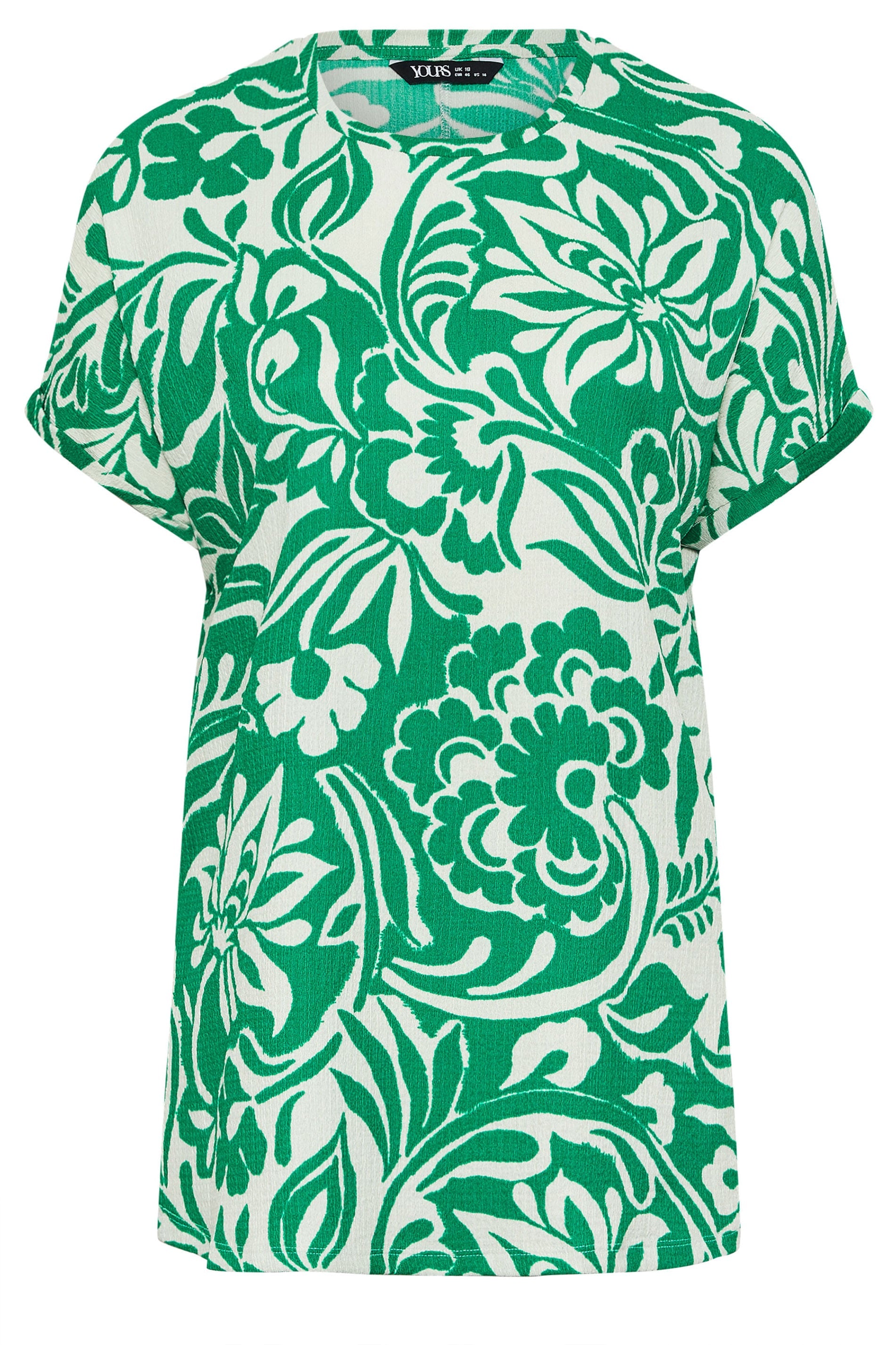  YOURS - Top Vert & Blanc Texturé Floral Manches Courtes