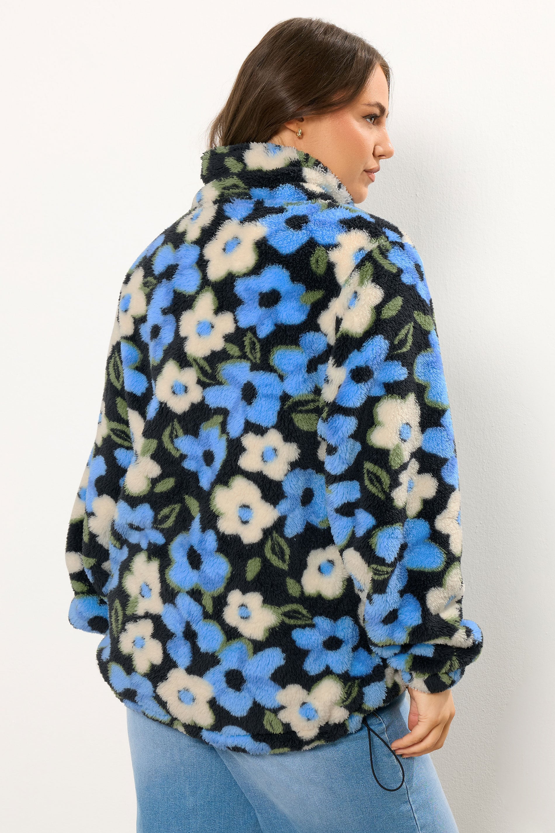  YOURS Curve Veste Polaire à Fleurs Noire Et Bleue
