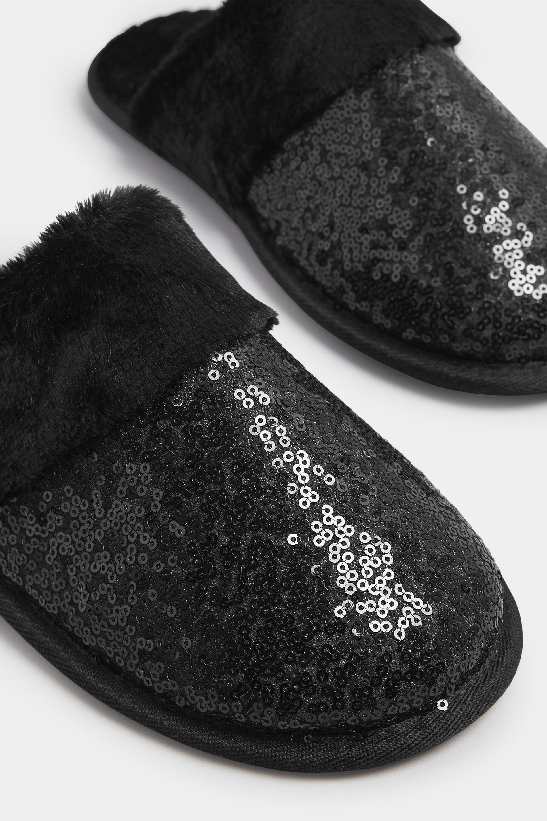  Chaussons Mules à Paillettes Noires