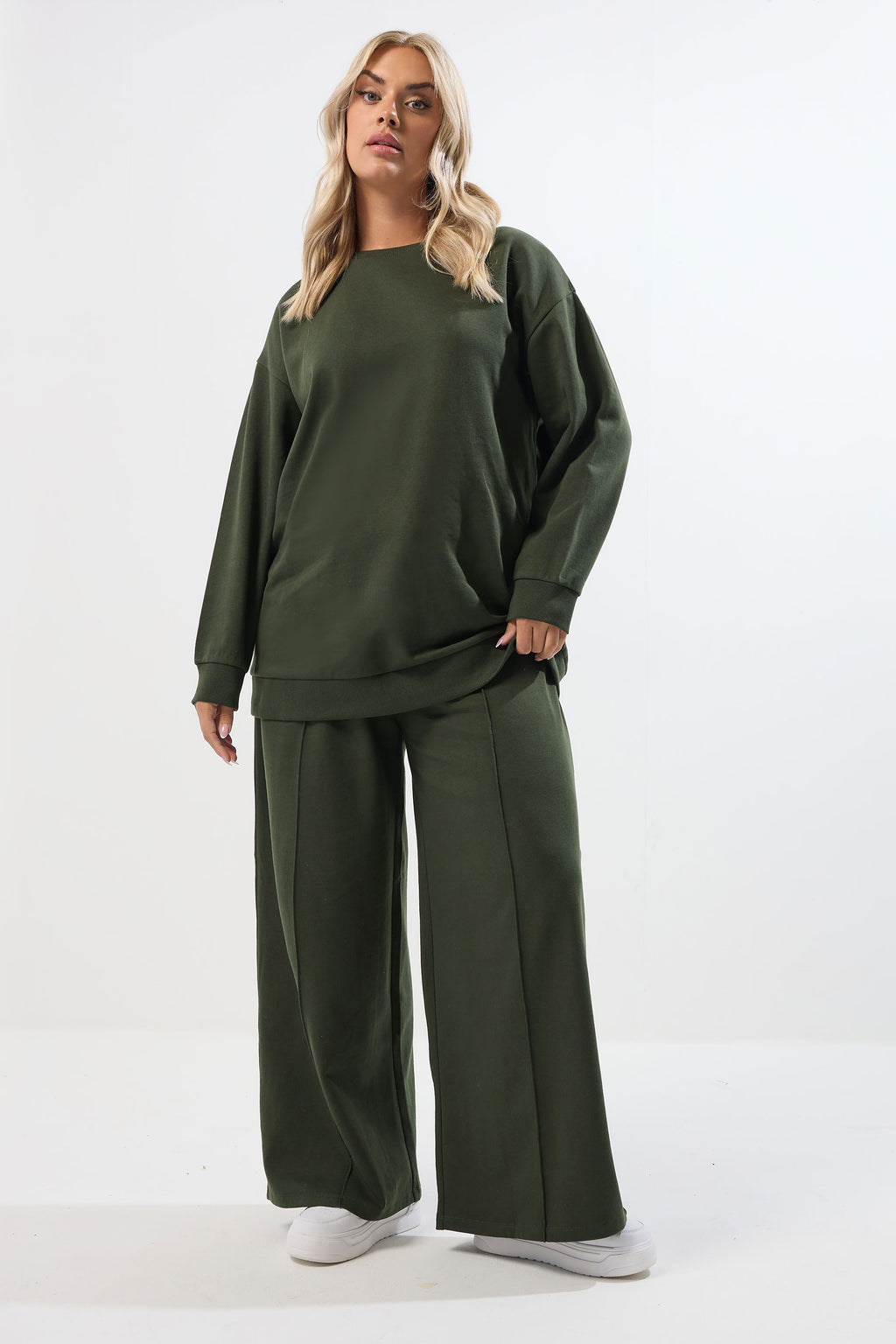  YOURS - Ensemble Sweat-shirt Ras Du Cou Et Jogging Vert Kaki