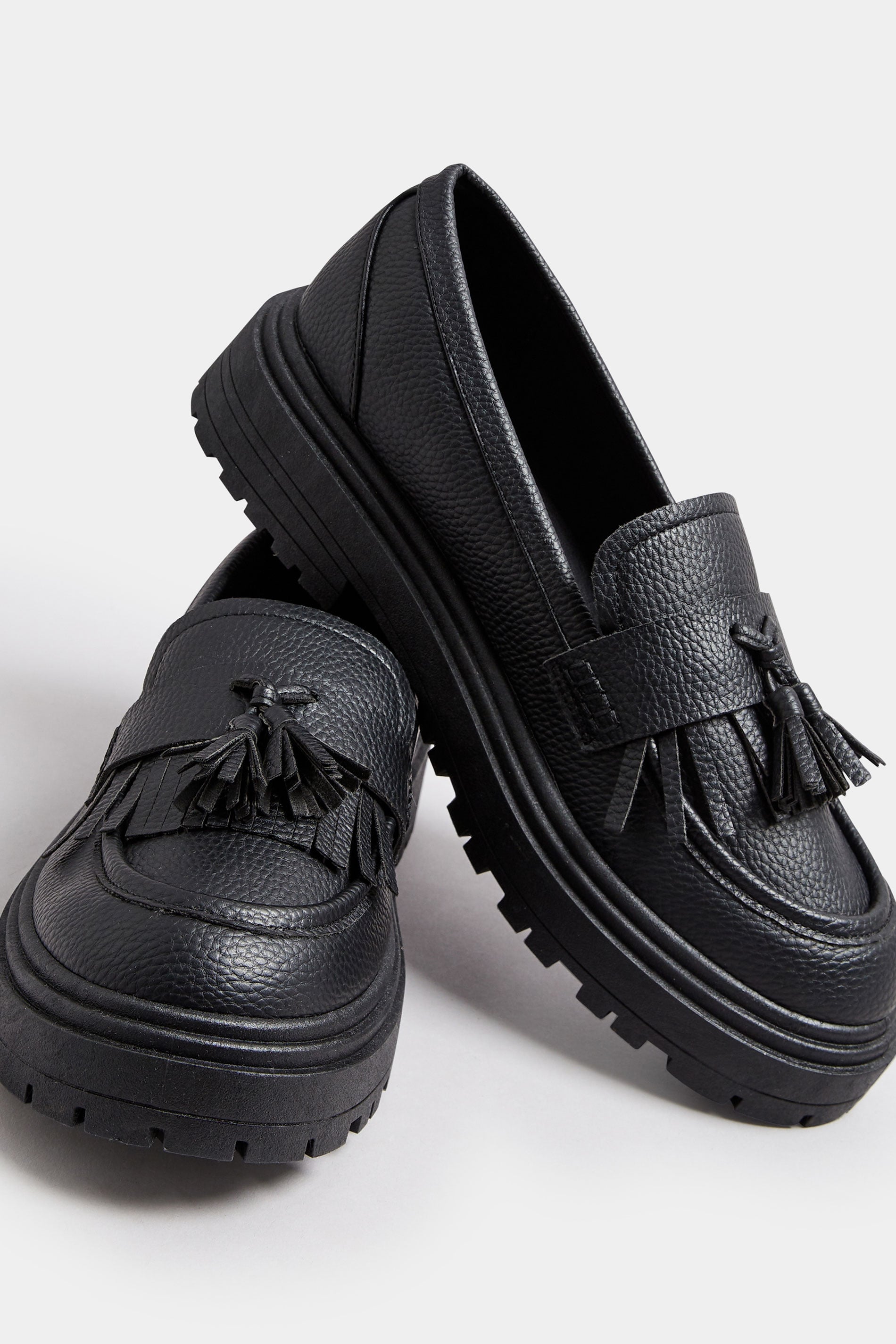  Mocassins Noires Effet Cuir à Pompons Pieds Extra Larges EEE