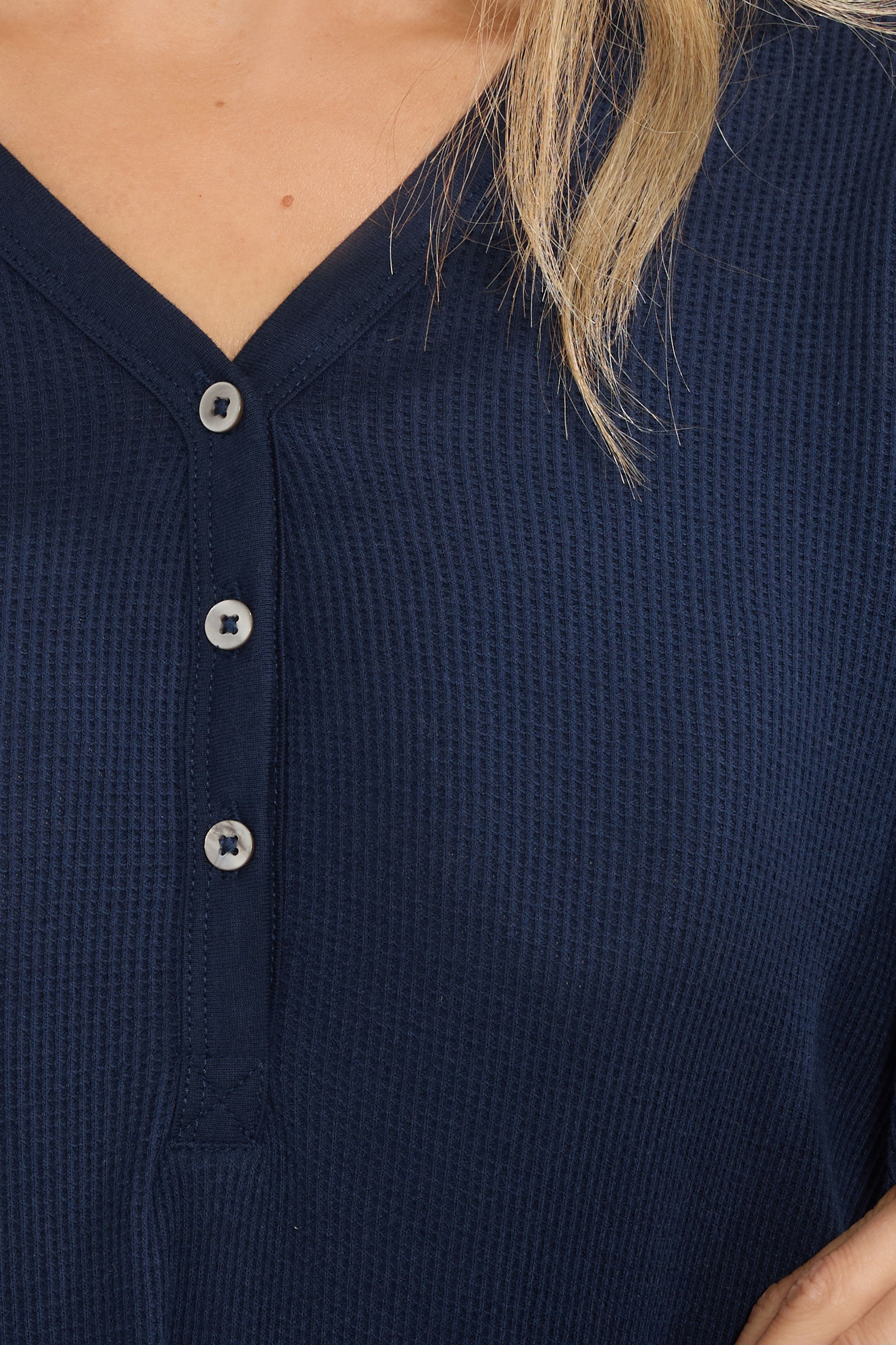 LTS Tall Navy Blue Cotton Waffle Pyjama Top