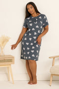  YOURS Curve Chemise De Nuit Grise à Patte De Boutonnage Douce Au Toucher Motif Cœur Animal