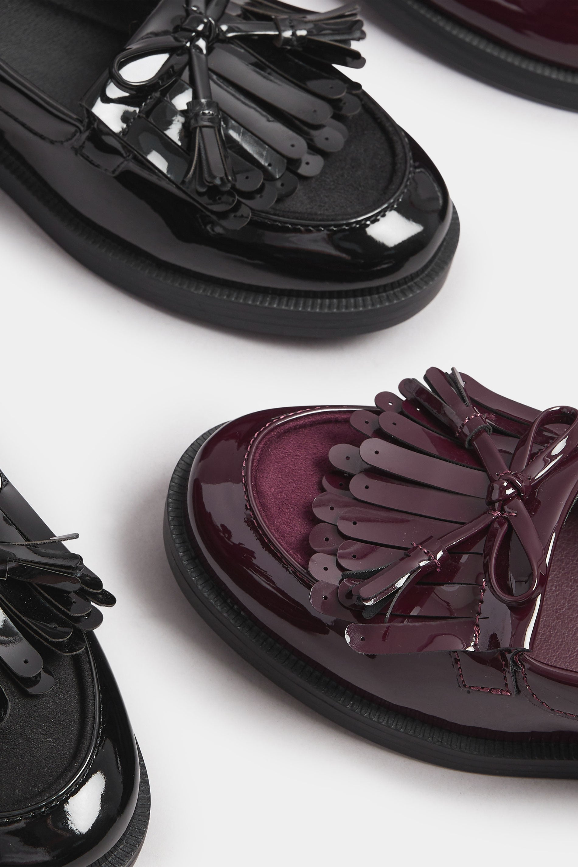  Mocassins à Franges En Cuir Verni Rouge Bordeaux, Coupe Extra Large EEE