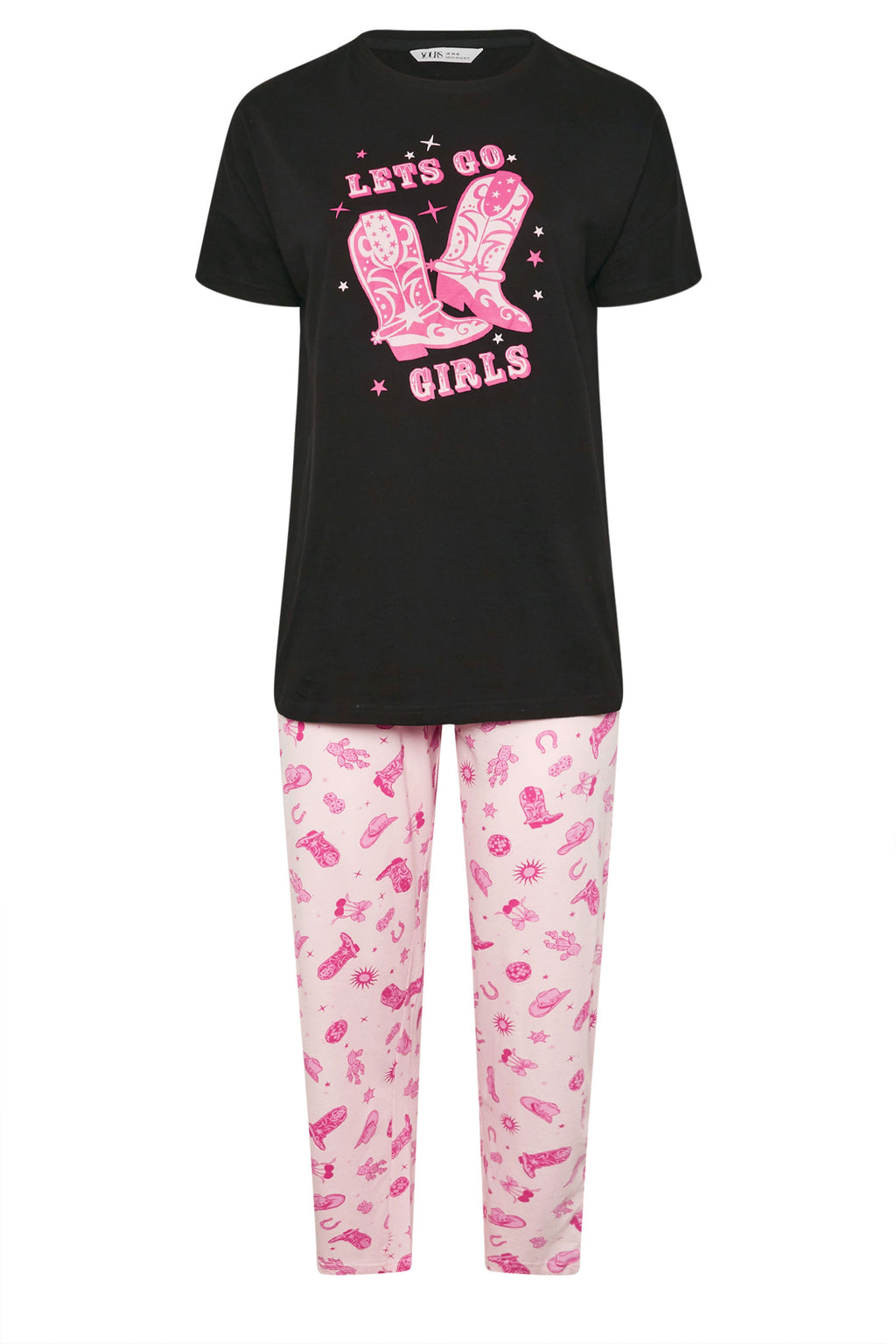  YOURS - Ensemble De Pyjama Noir & Rose Cowboy 'Lets Go Girls'