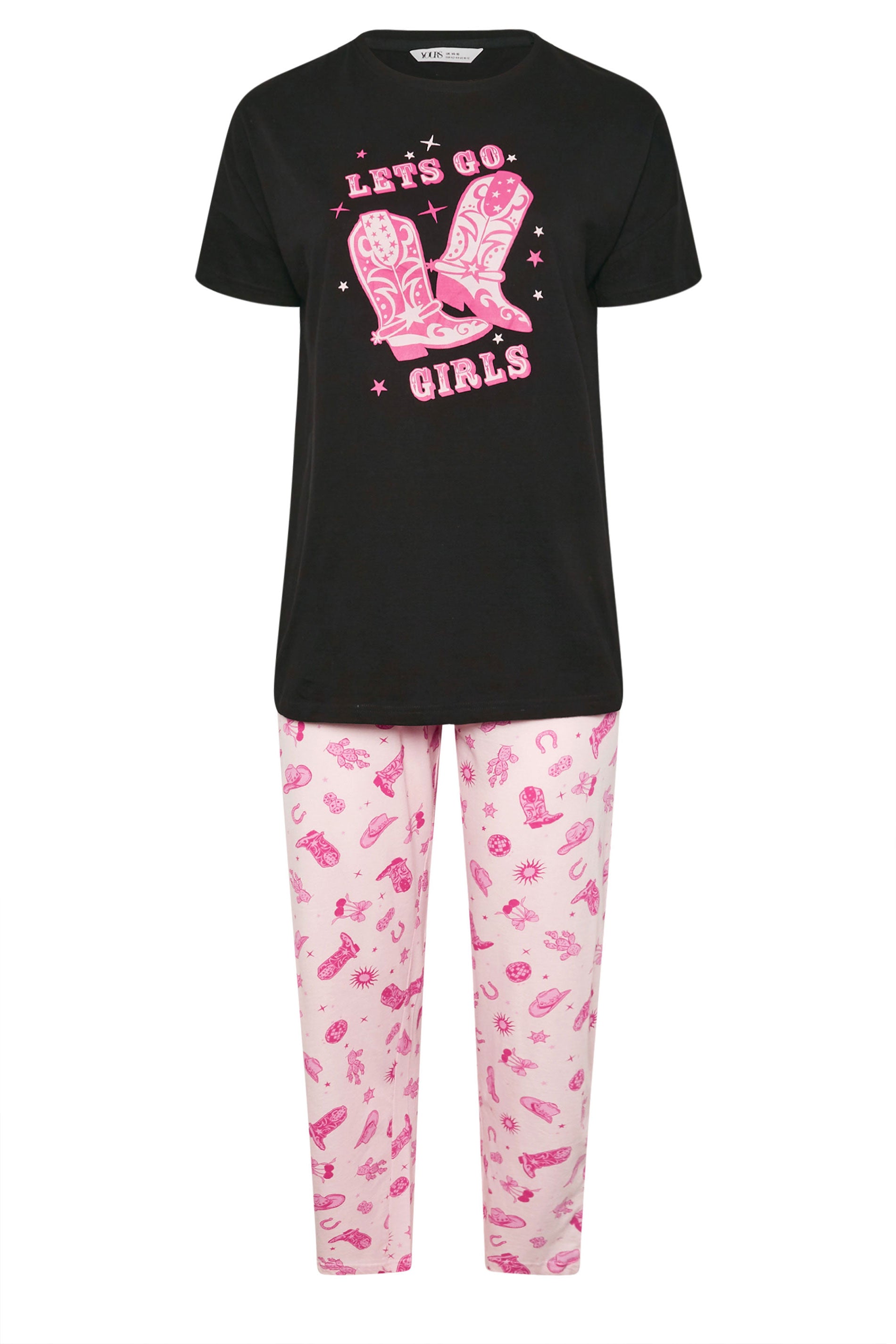  YOURS - Ensemble De Pyjama Noir & Rose Cowboy 'Lets Go Girls'