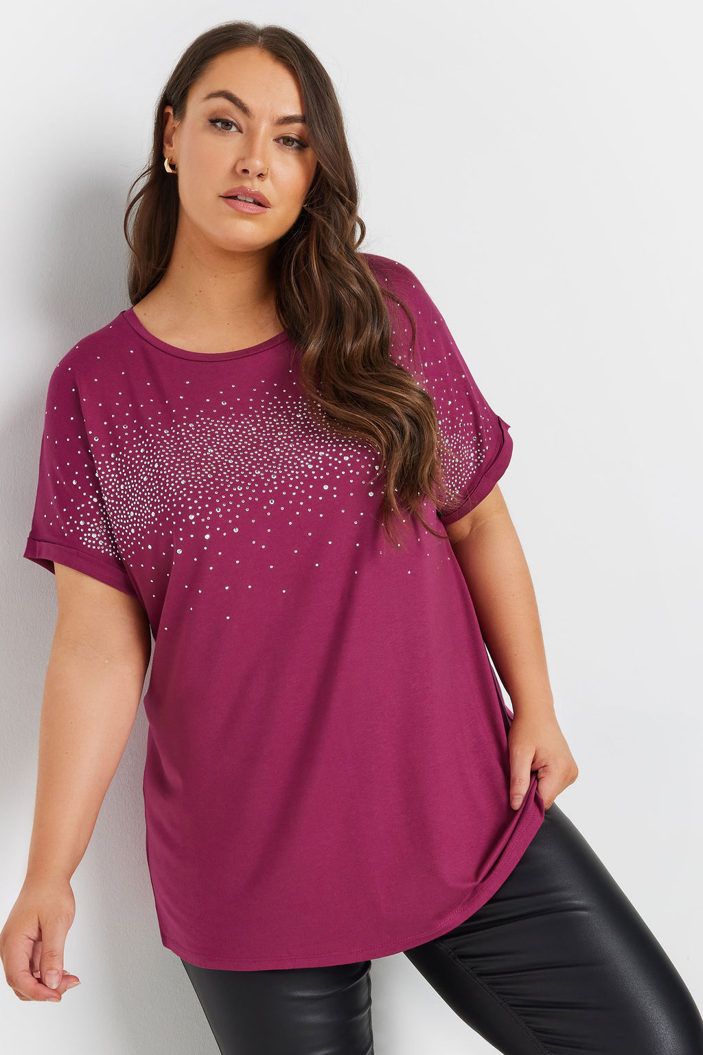  YOURS - T-Shirt Rose Fushia Empiècement Strass