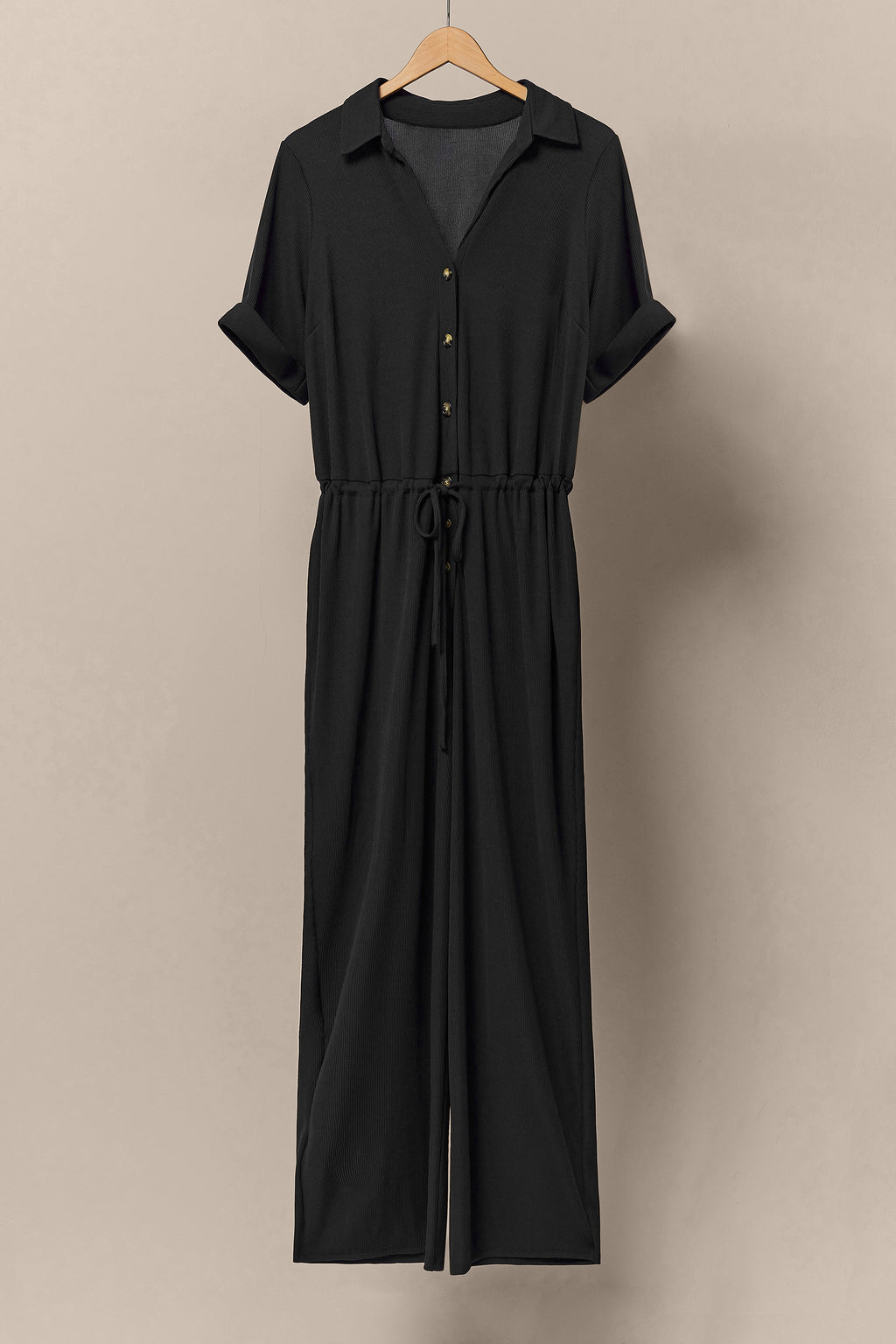  EVANS Curve Black Button Front Jersey Jumpsuit