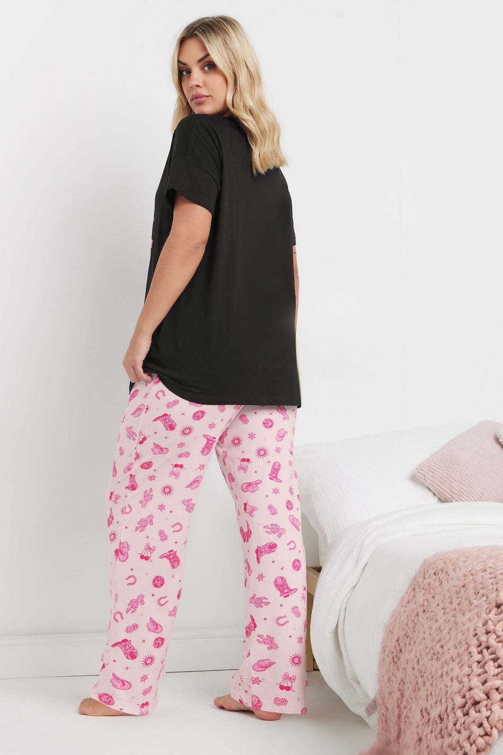  YOURS - Ensemble De Pyjama Noir & Rose Cowboy 'Lets Go Girls'