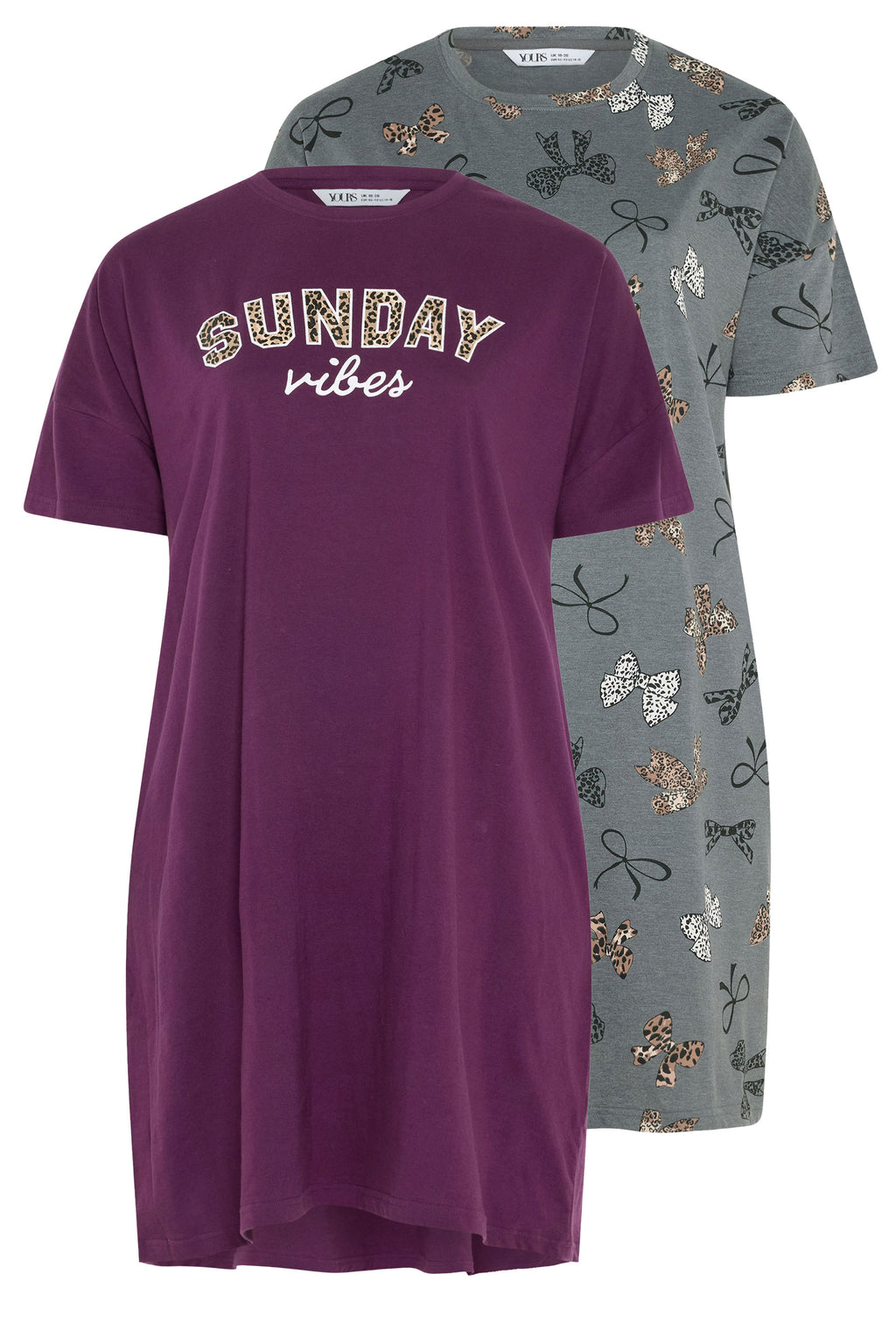  YOURS LOT DE 2 T-shirts De Nuit Bordeaux Rouge « Sunday Vibes »